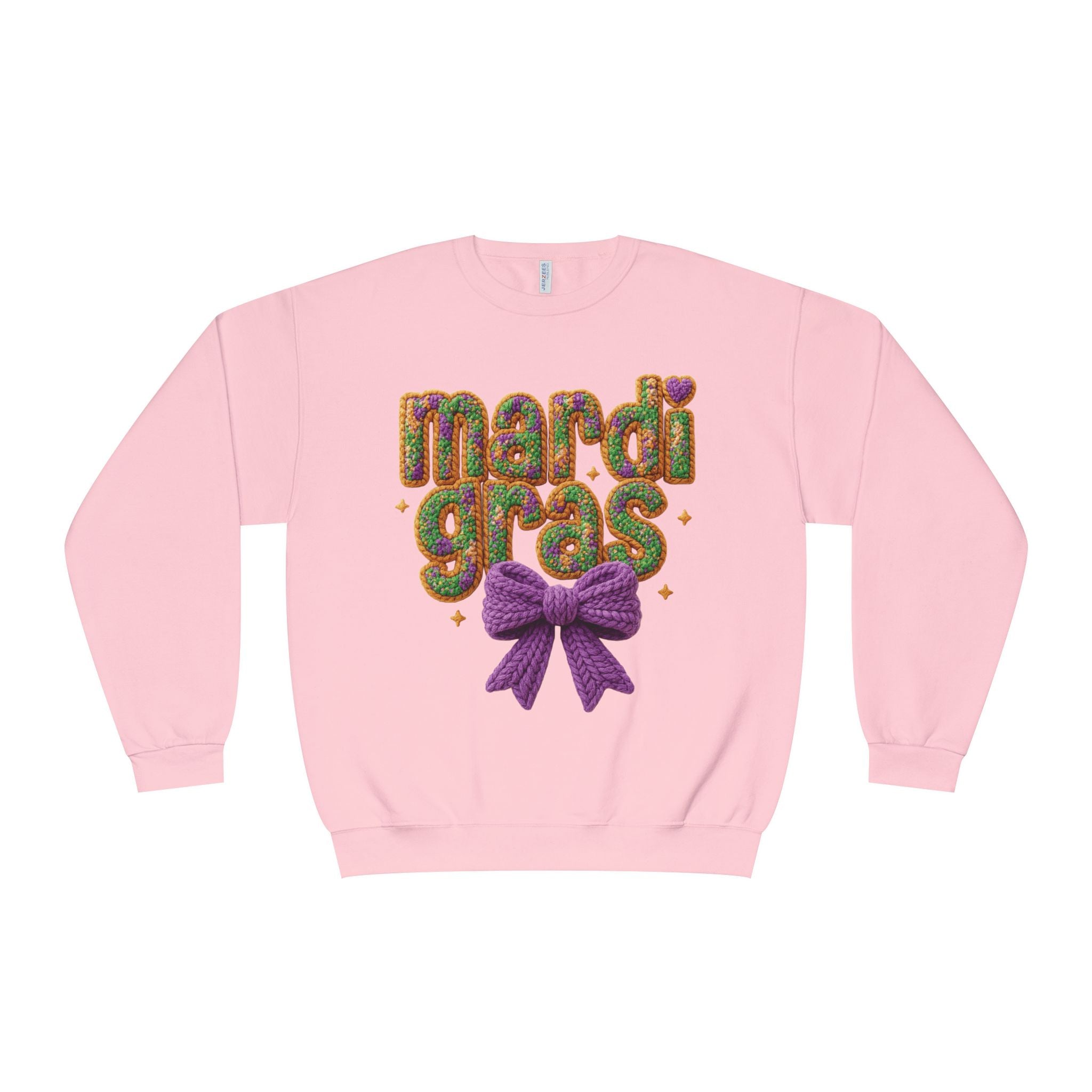 Faux Yarn Knit Crochet Mardi Gras Bow Sweatshirt