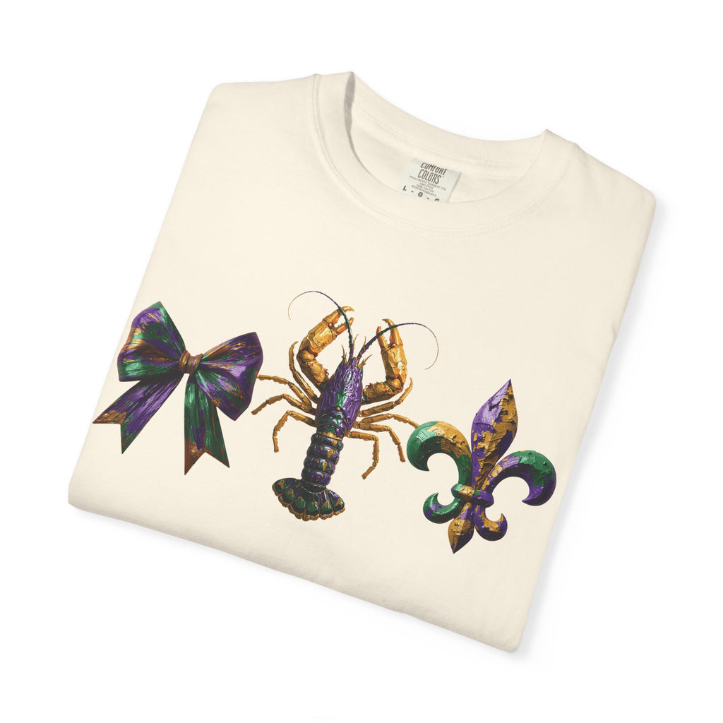 Faux Yarn Bow Crawfish Fleur-de-lis Mardi Gras T-shirt