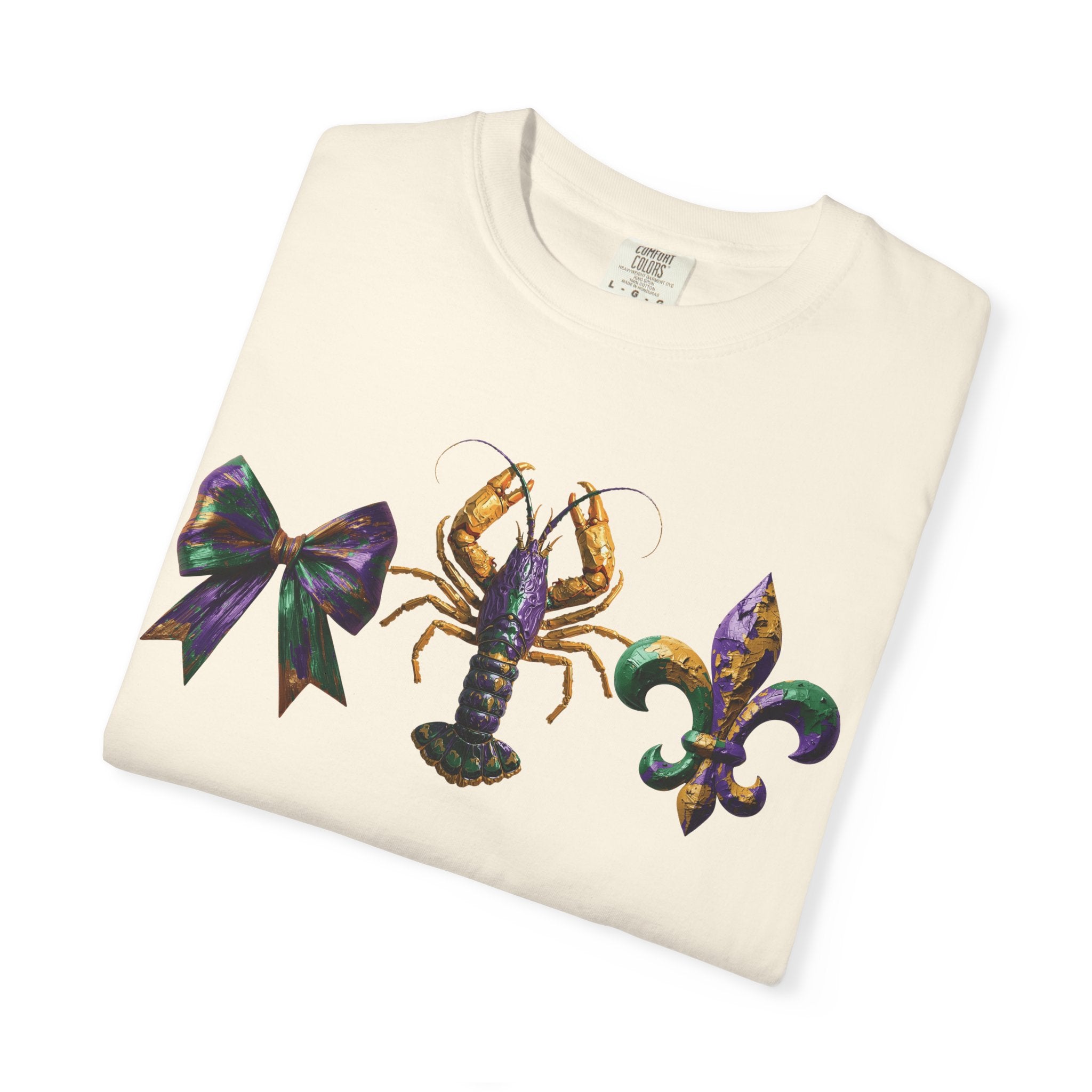 Faux Yarn Bow Crawfish Fleur-de-lis Mardi Gras T-shirt