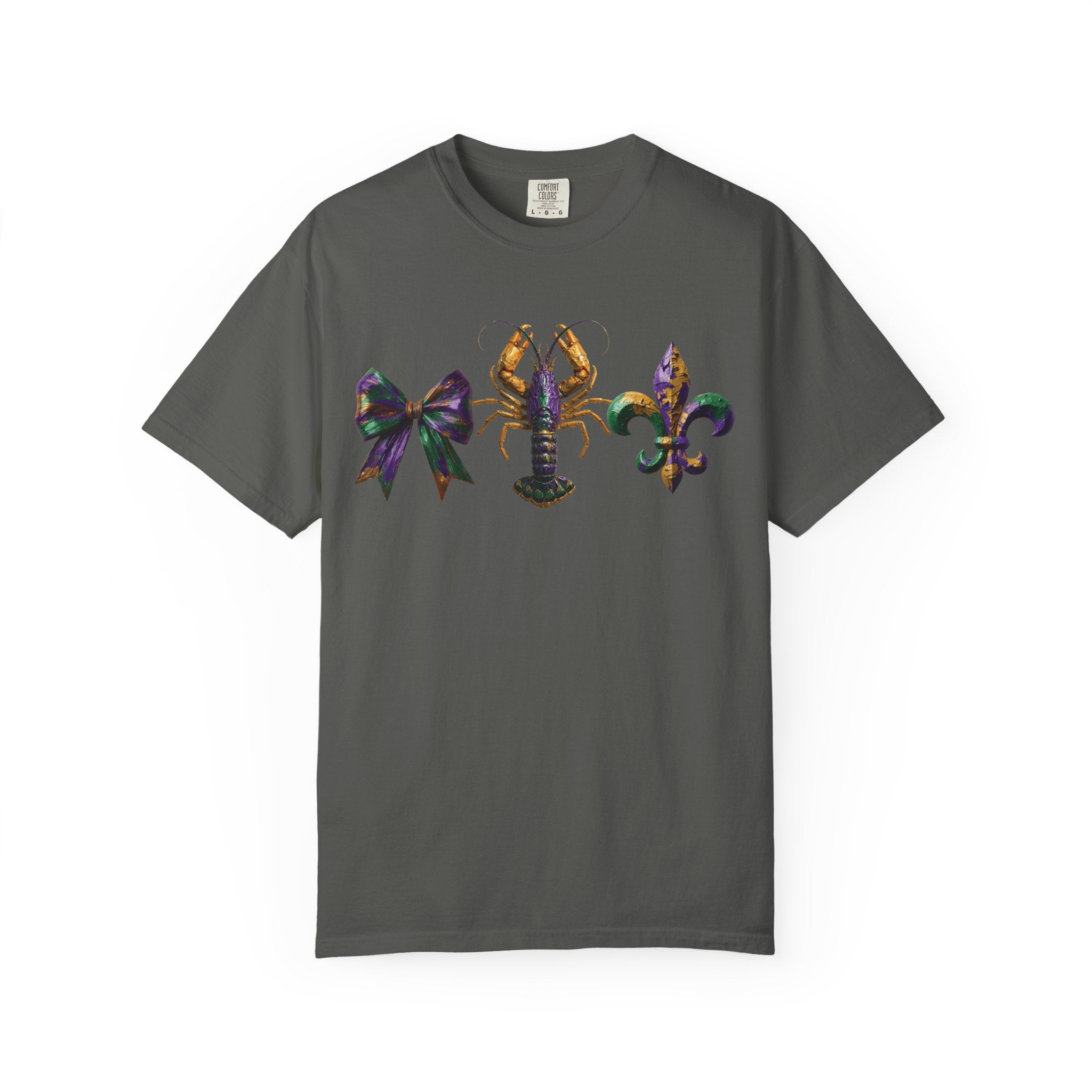 Faux Yarn Bow Crawfish Fleur-de-lis Mardi Gras T-shirt