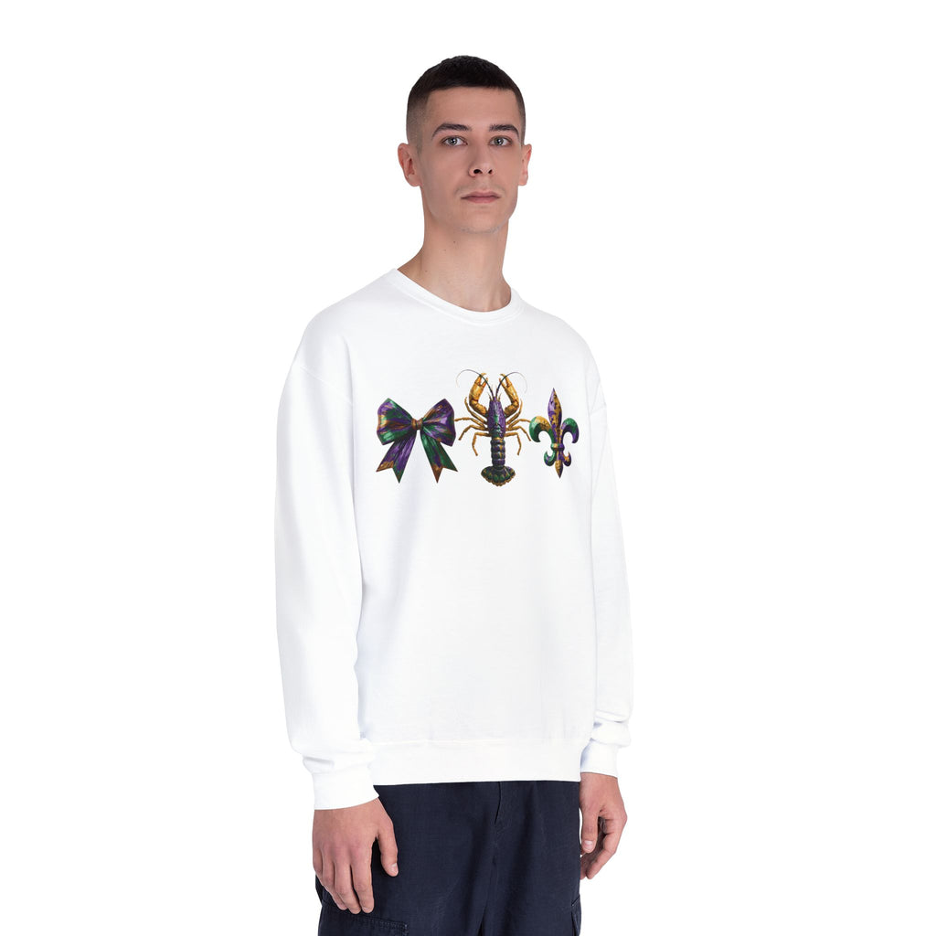 Faux Yarn Bow Crawfish Fleur-de-lis Mardi Gras Sweatshirt