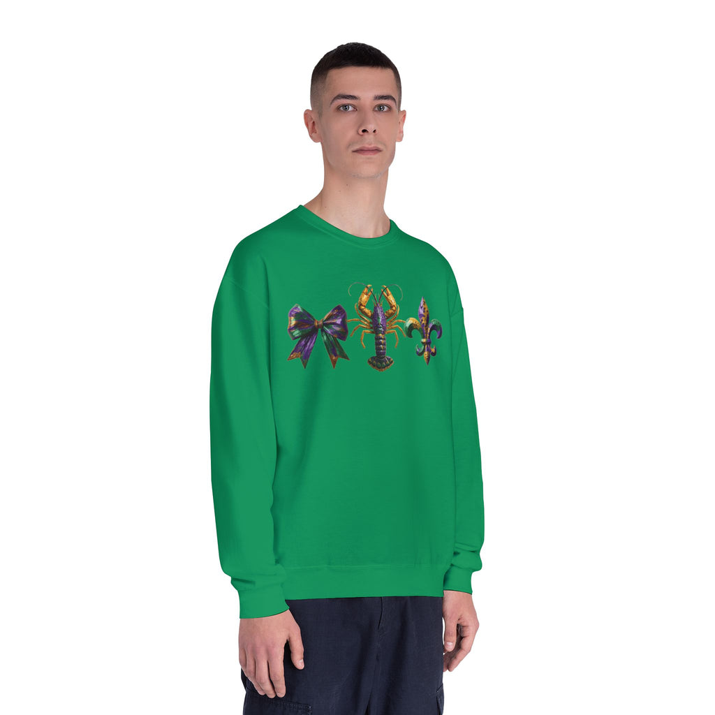 Faux Yarn Bow Crawfish Fleur-de-lis Mardi Gras Sweatshirt