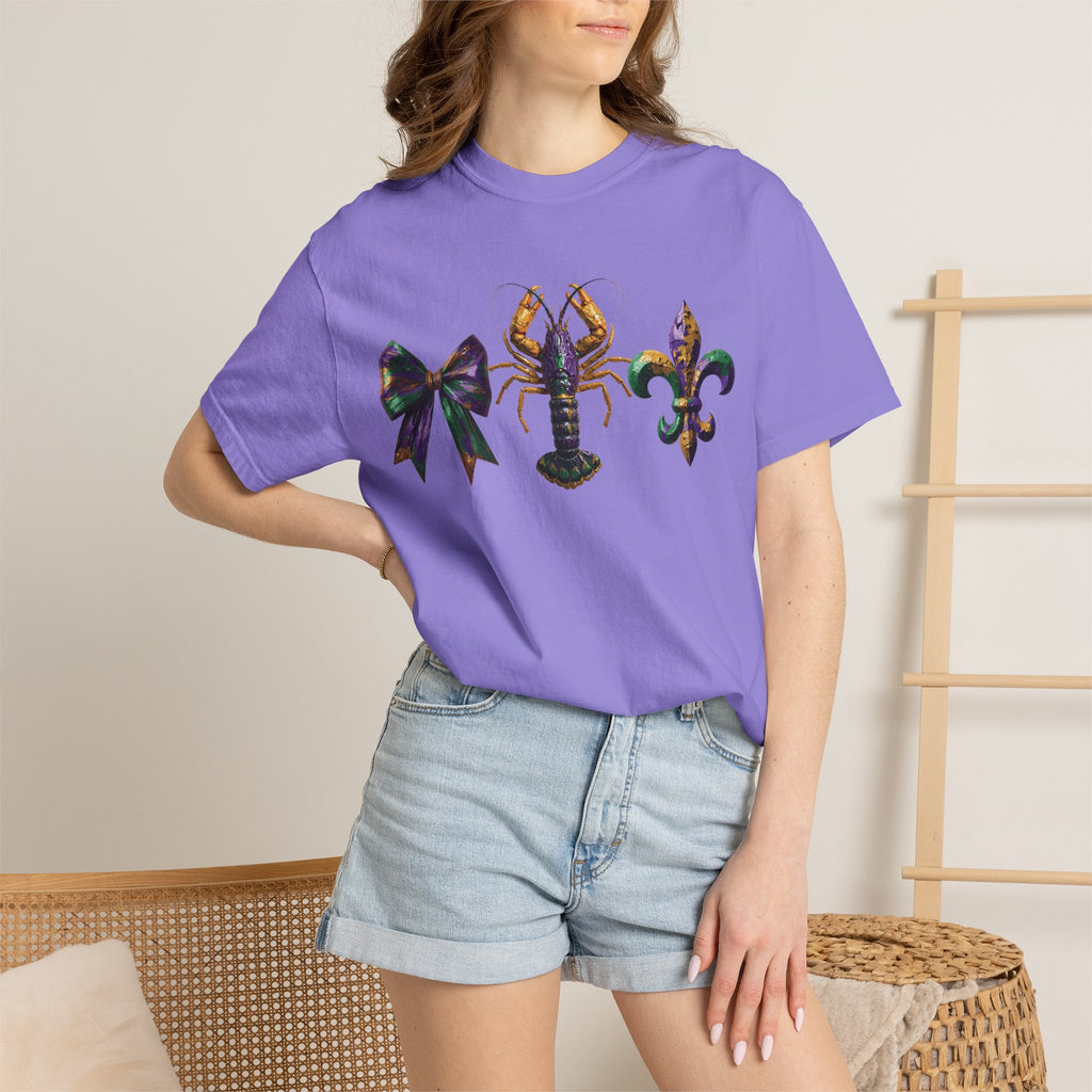 Faux Yarn Bow Crawfish Fleur-de-lis Mardi Gras T-shirt
