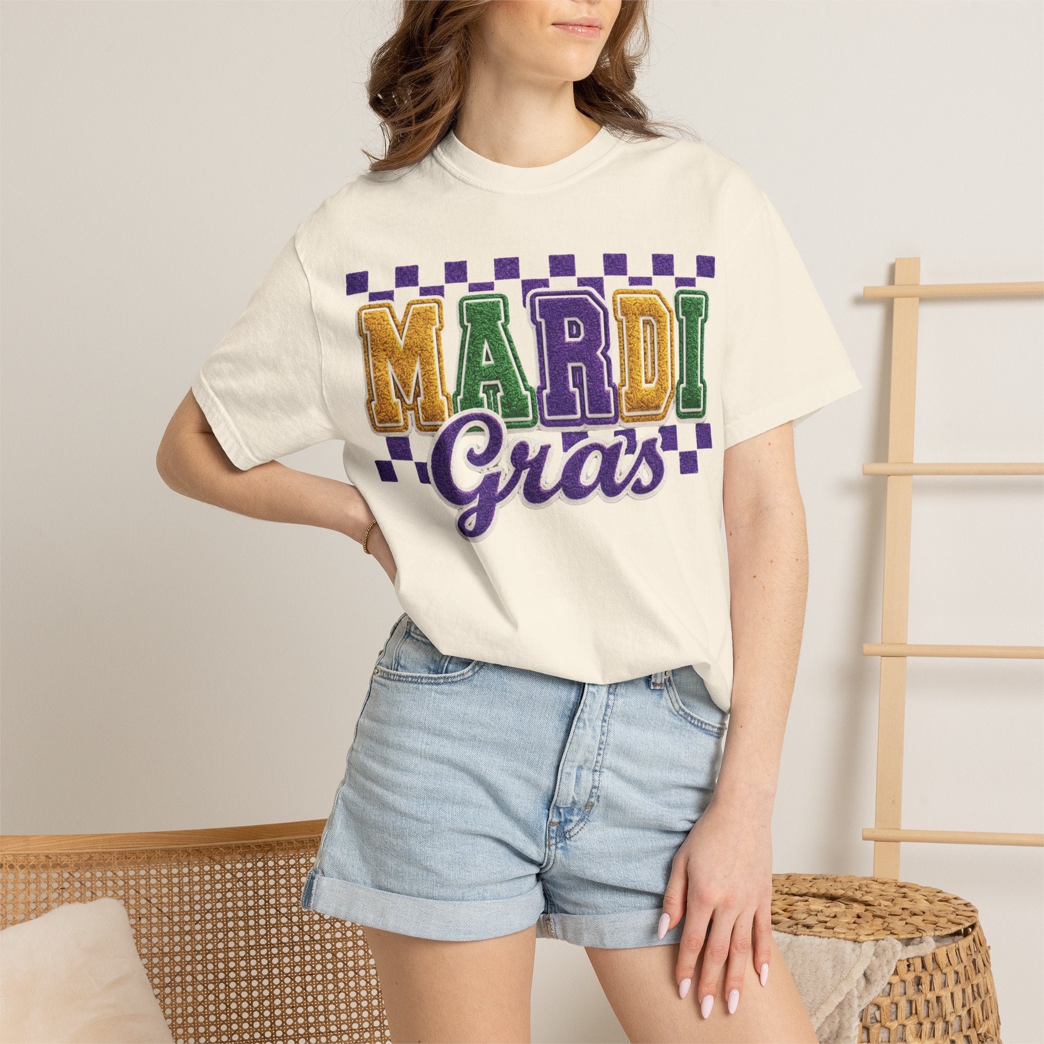 Faux Yarn Mardi Gras Comfort Colors Shirt