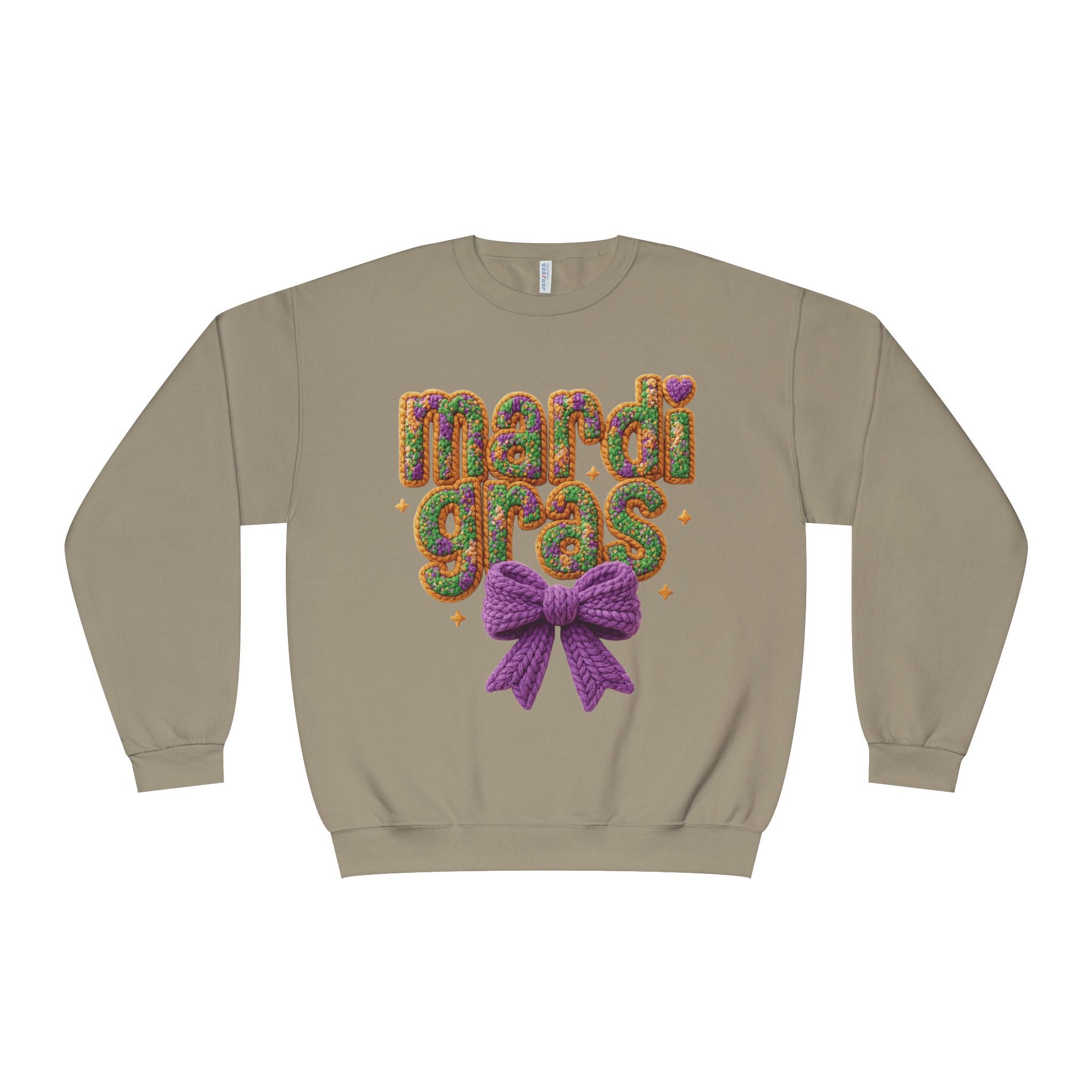 Faux Yarn Knit Crochet Mardi Gras Bow Sweatshirt