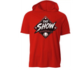 The Show Baseball Short Sleeve Hooded Logo Shirt (Red, Black, and White)