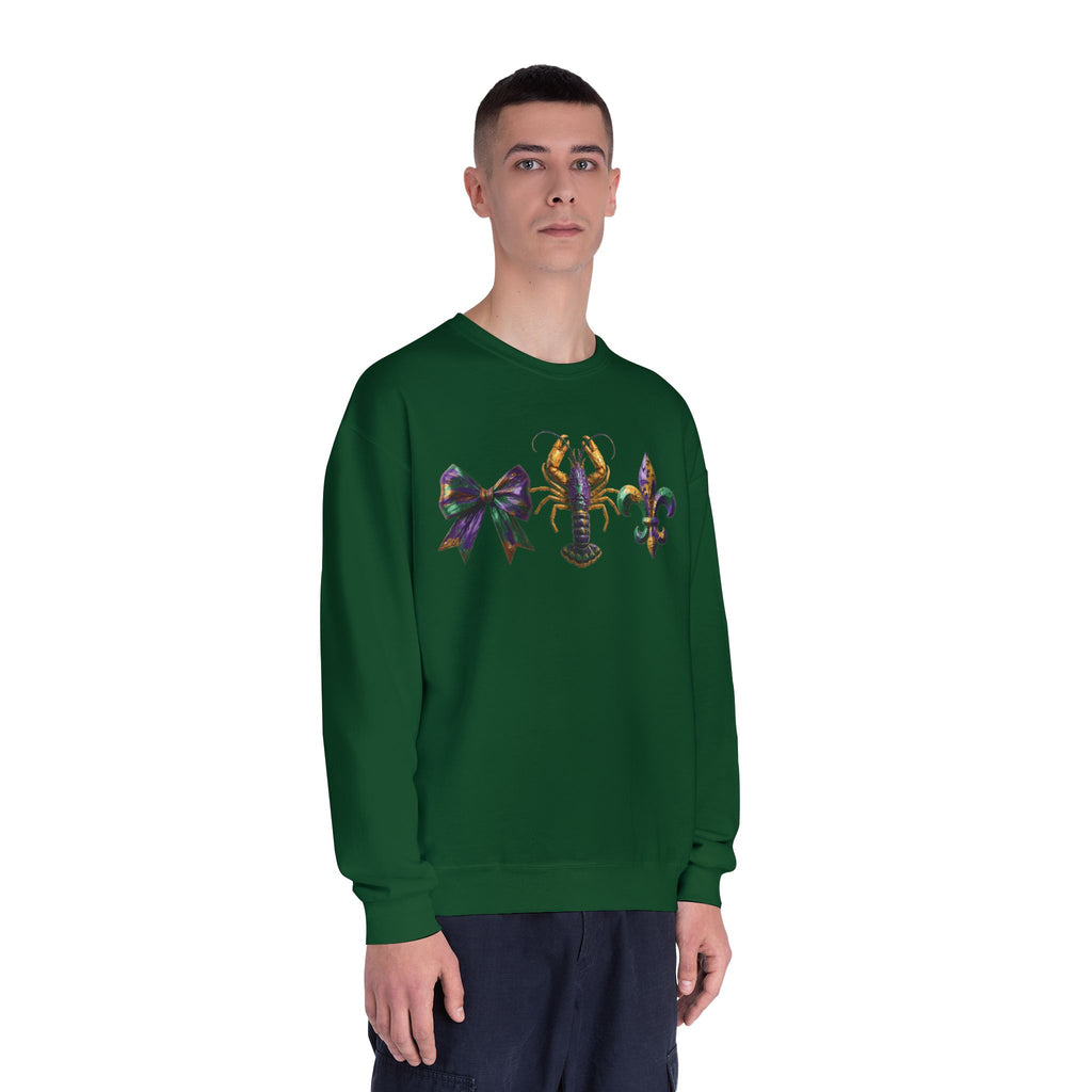 Faux Yarn Bow Crawfish Fleur-de-lis Mardi Gras Sweatshirt