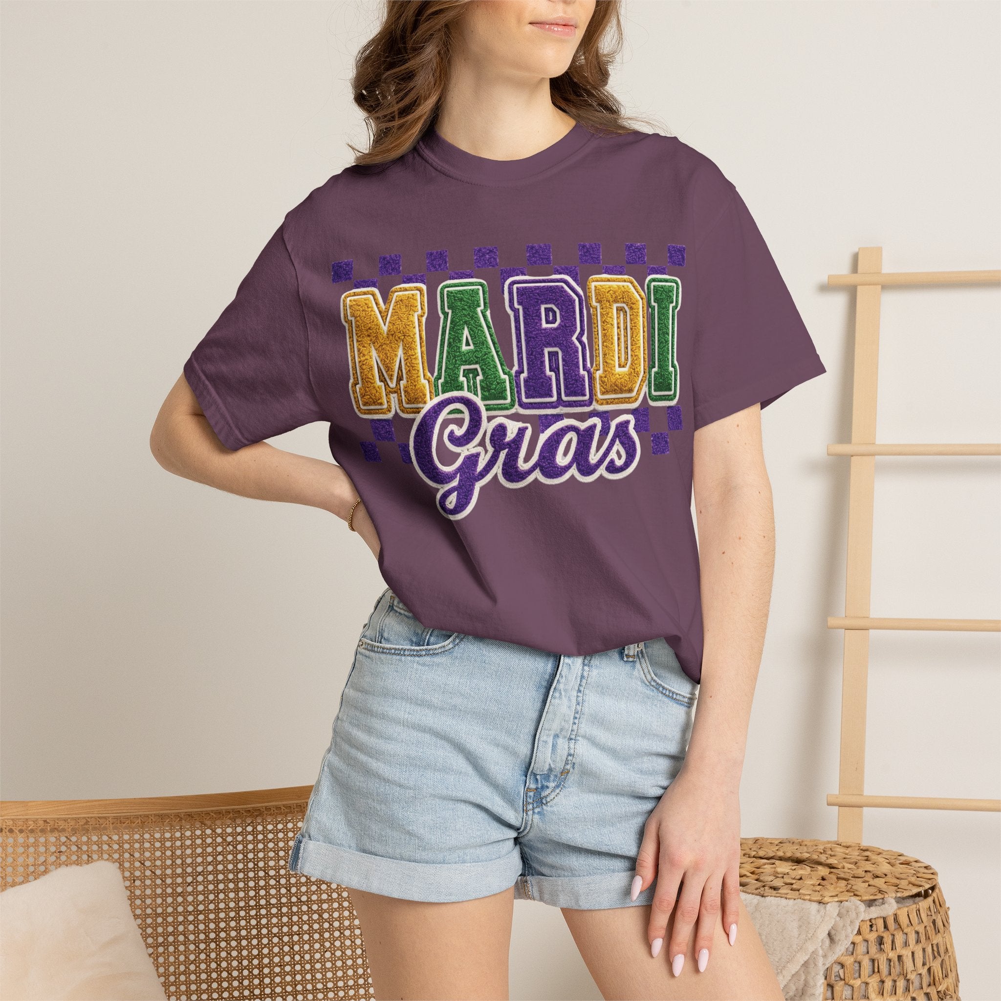 Faux Yarn Mardi Gras Comfort Colors Shirt