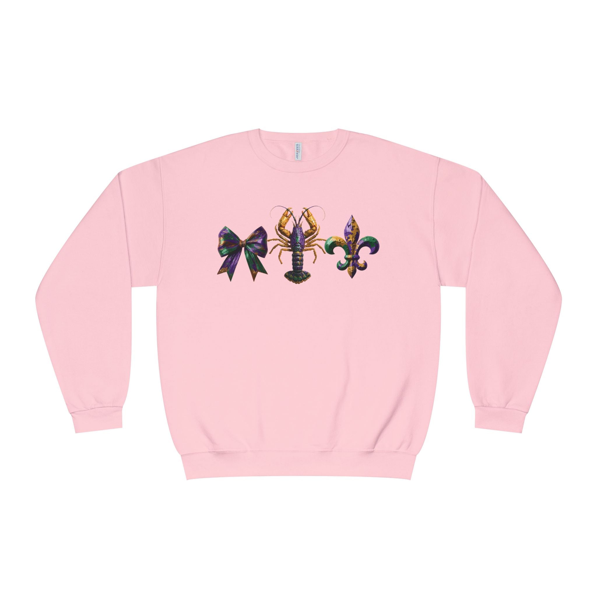 Faux Yarn Bow Crawfish Fleur-de-lis Mardi Gras Sweatshirt