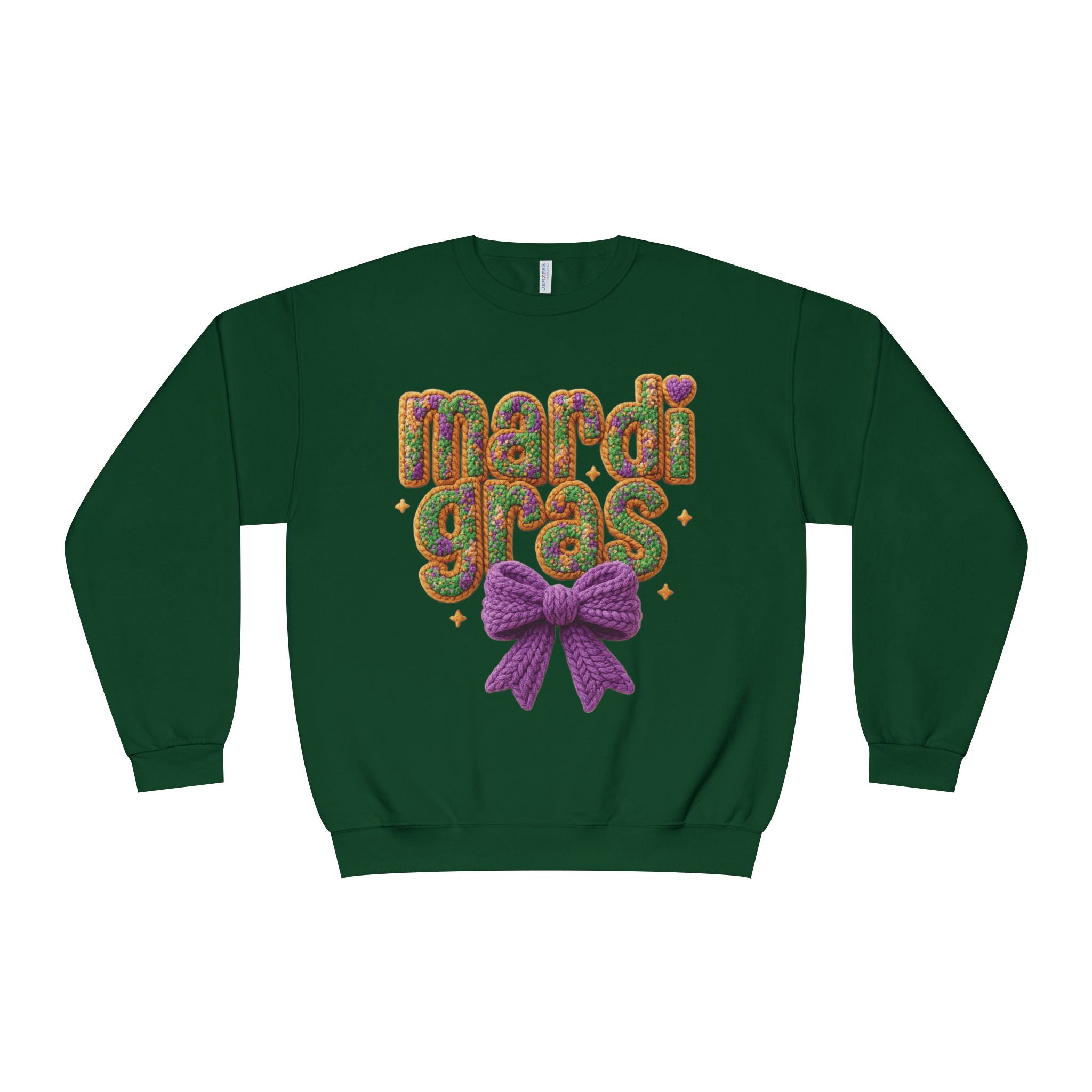 Faux Yarn Knit Crochet Mardi Gras Bow Sweatshirt