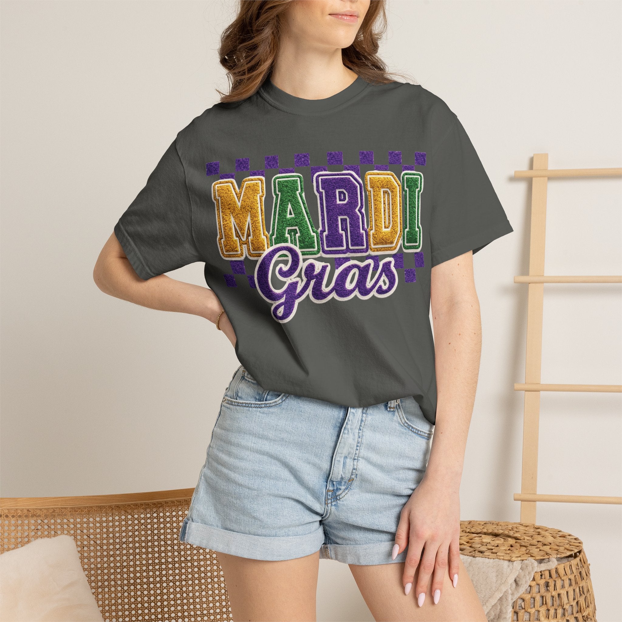 Faux Yarn Mardi Gras Comfort Colors Shirt