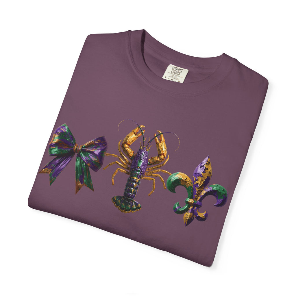 Faux Yarn Bow Crawfish Fleur-de-lis Mardi Gras T-shirt