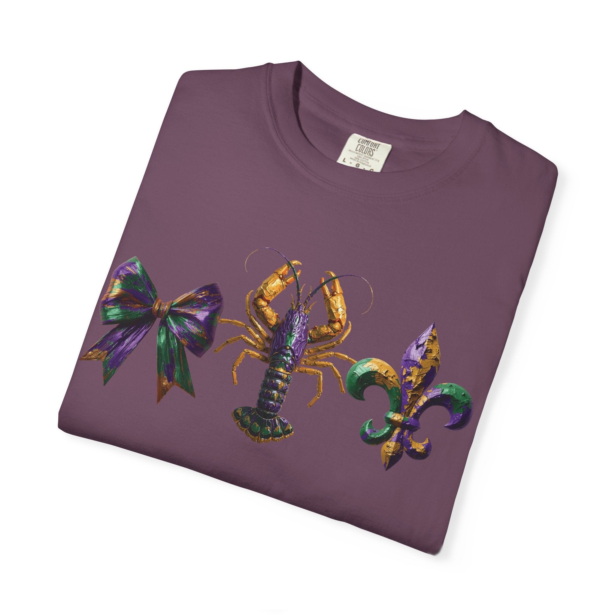 Faux Yarn Bow Crawfish Fleur-de-lis Mardi Gras T-shirt