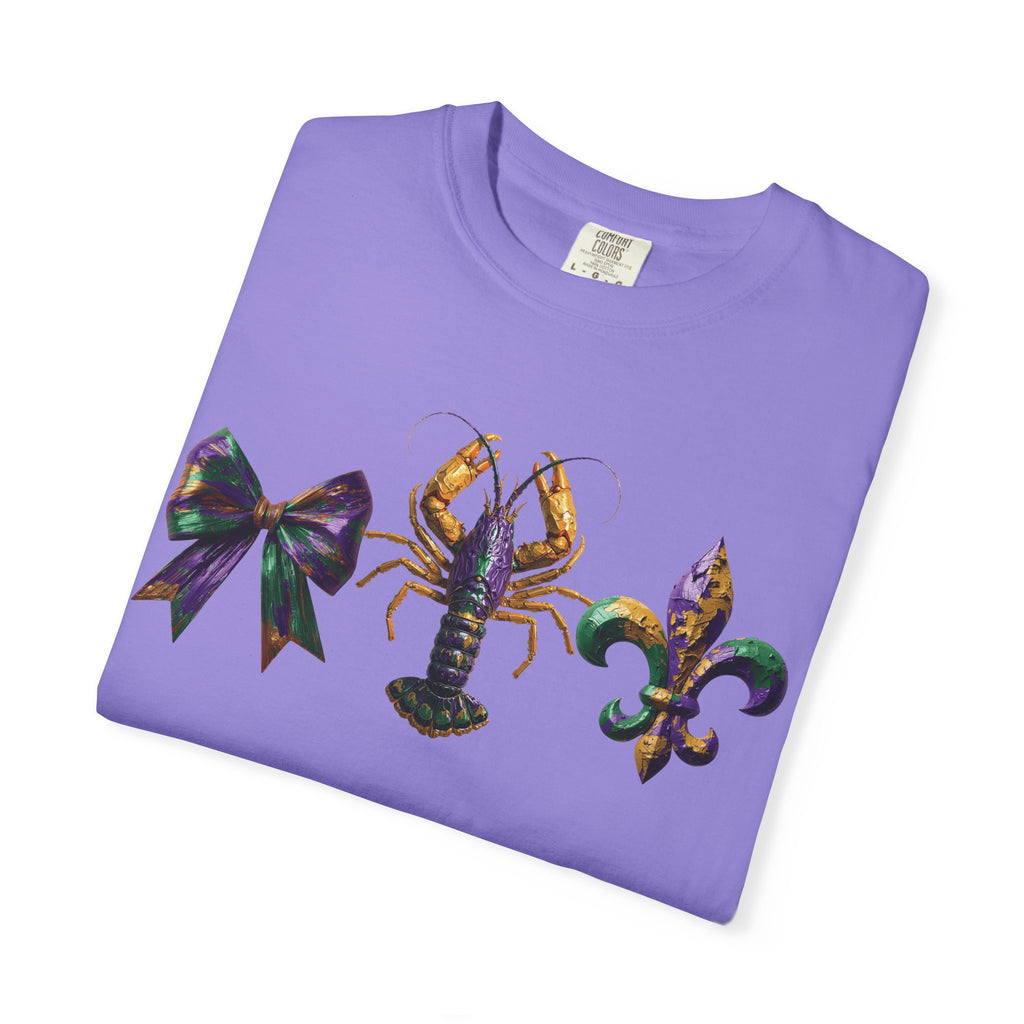 Faux Yarn Bow Crawfish Fleur-de-lis Mardi Gras T-shirt