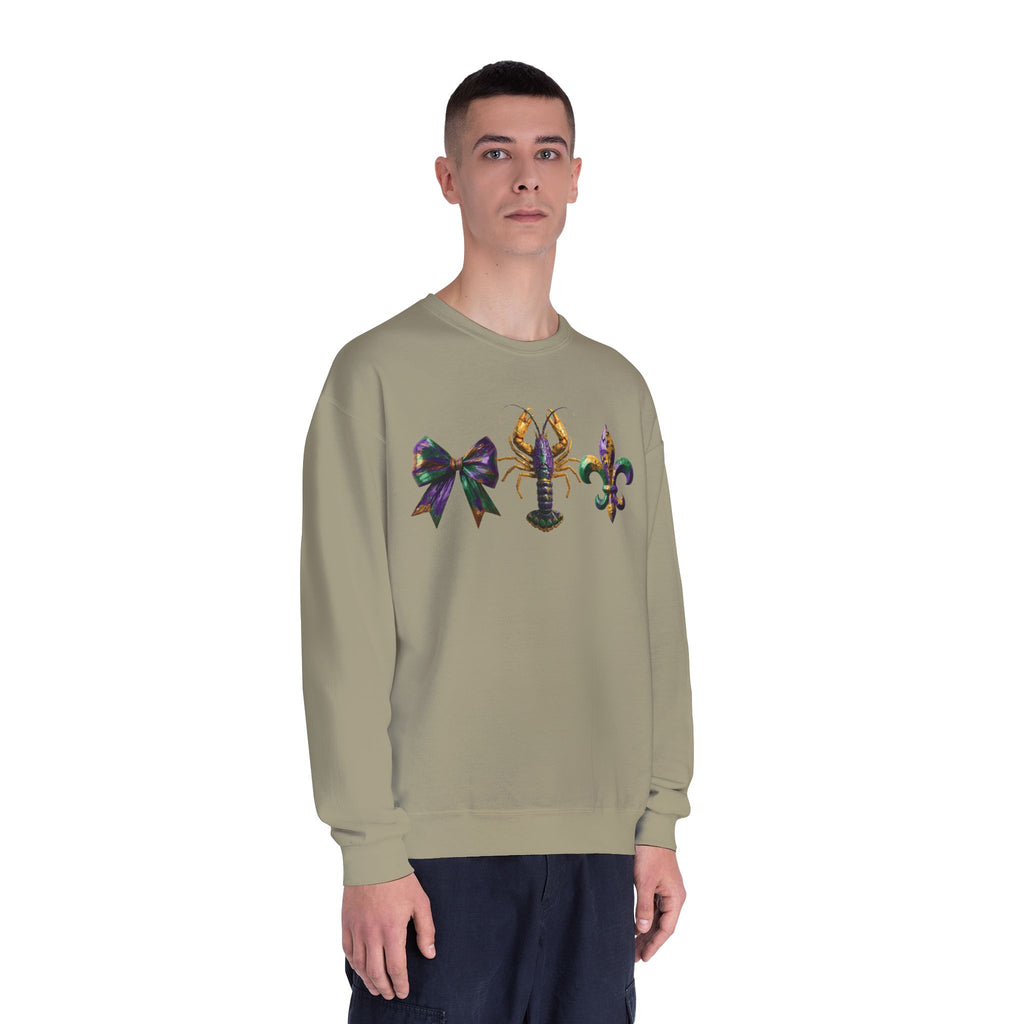 Faux Yarn Bow Crawfish Fleur-de-lis Mardi Gras Sweatshirt