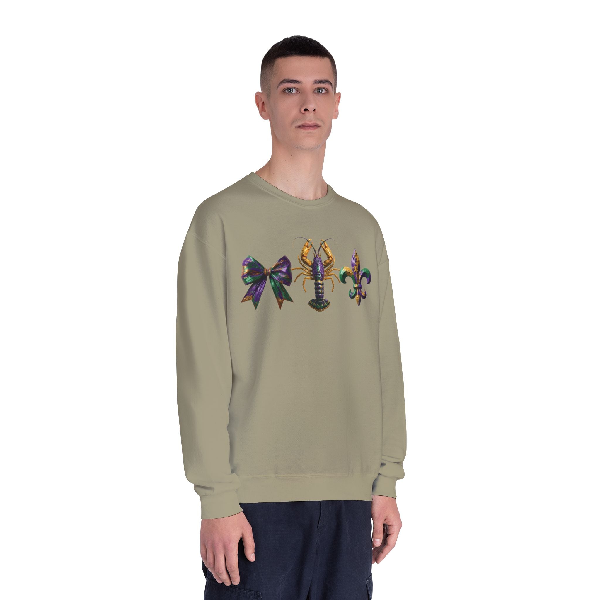 Faux Yarn Bow Crawfish Fleur-de-lis Mardi Gras Sweatshirt