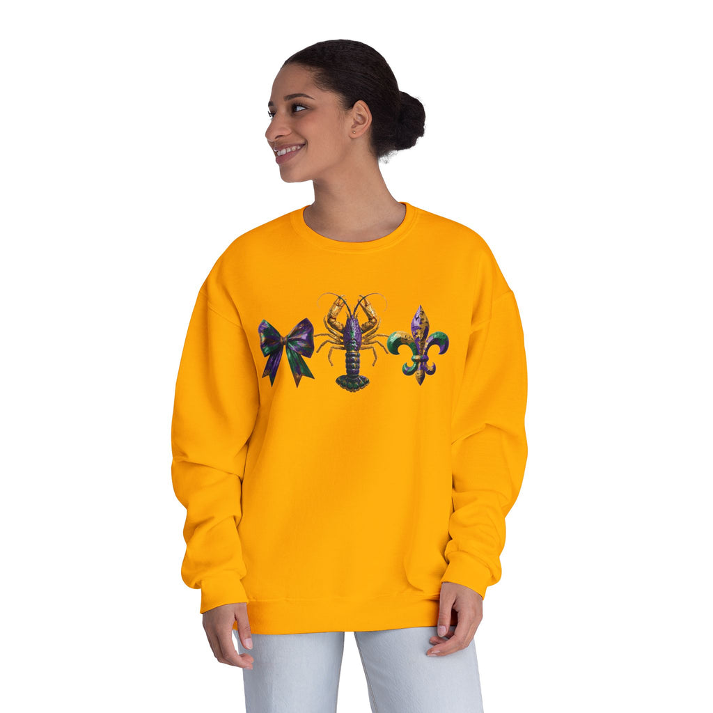 Faux Yarn Bow Crawfish Fleur-de-lis Mardi Gras Sweatshirt