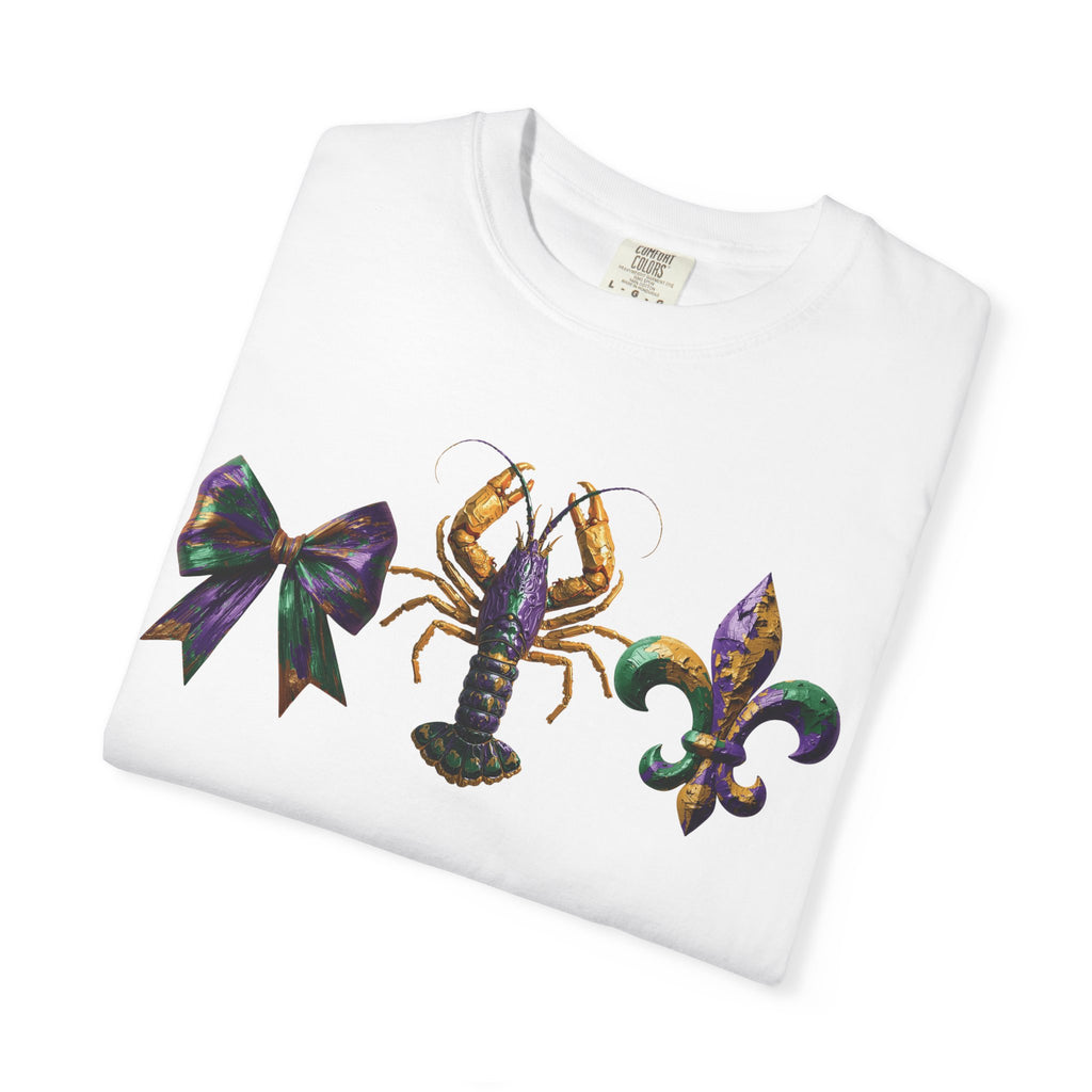 Faux Yarn Bow Crawfish Fleur-de-lis Mardi Gras T-shirt