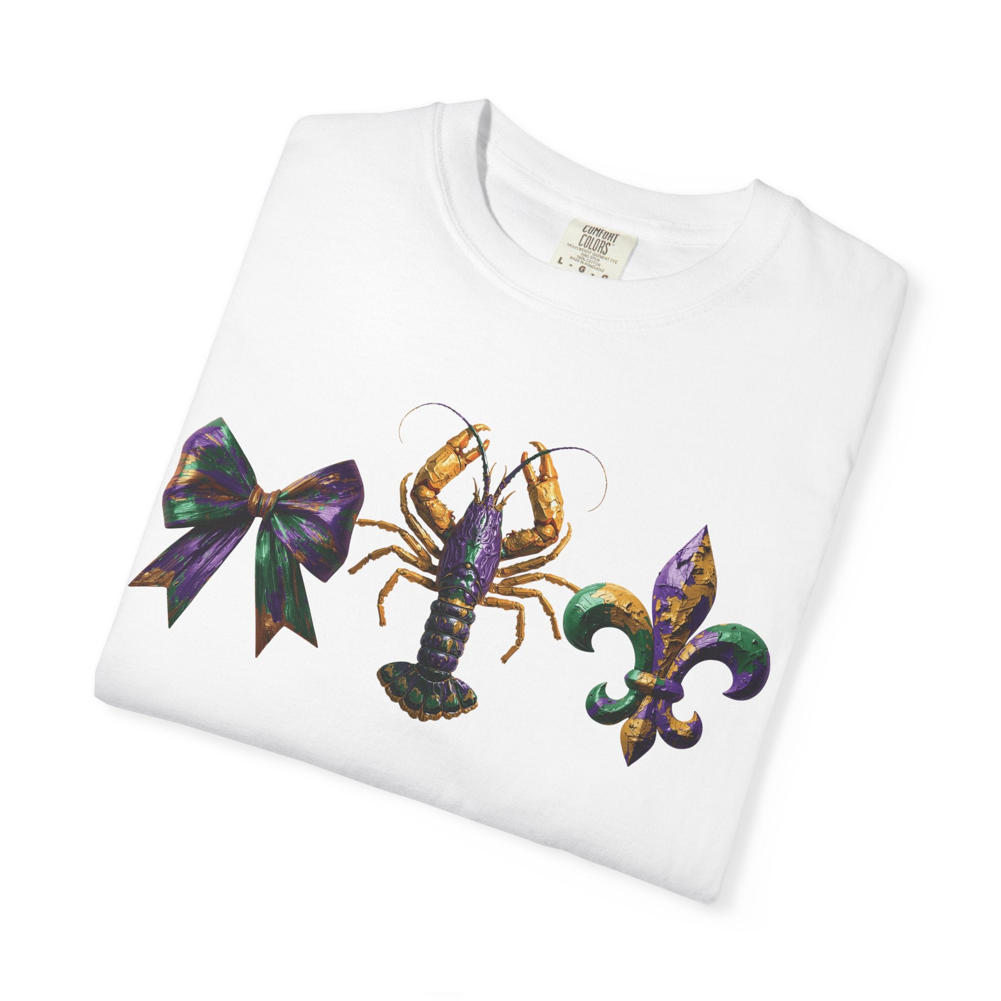 Faux Yarn Bow Crawfish Fleur-de-lis Mardi Gras T-shirt