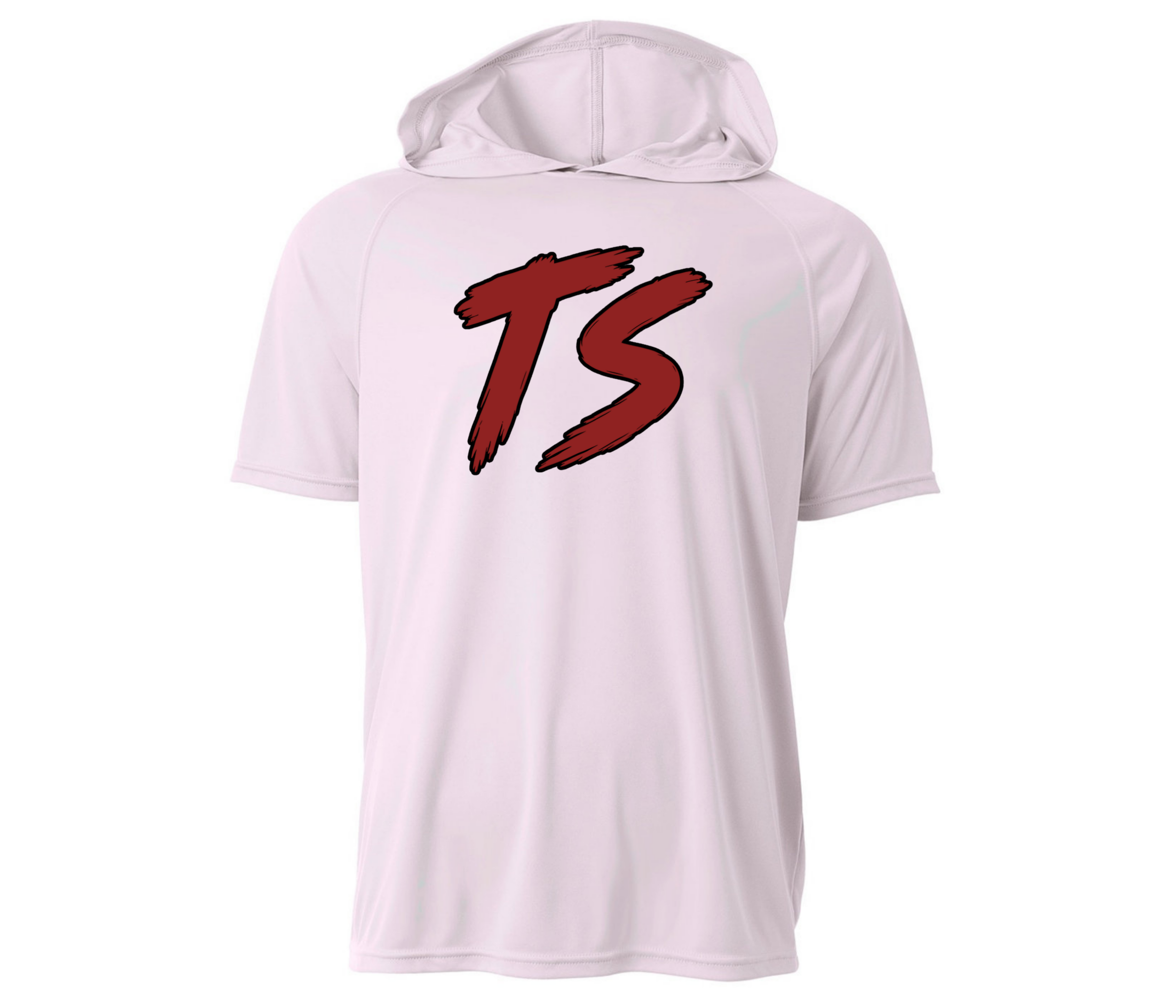 The Show Baseball Short Sleeve Hooded Performance Shirt (Red, Black, and White)