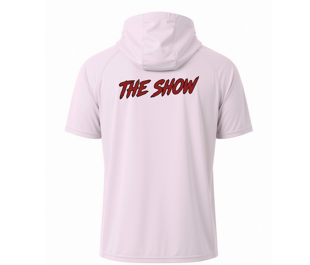 The Show Baseball Short Sleeve Hooded Performance Shirt (Red, Black, and White)