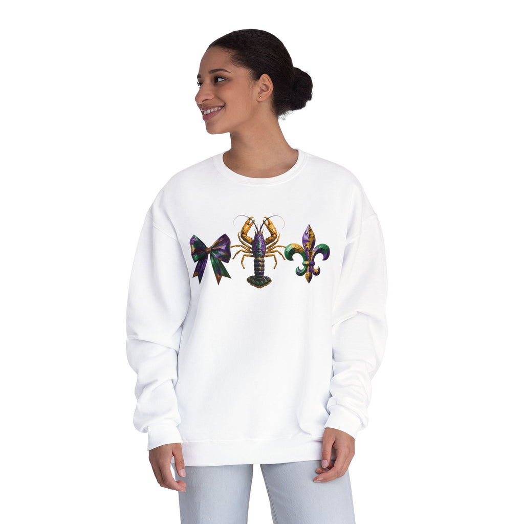 Faux Yarn Bow Crawfish Fleur-de-lis Mardi Gras Sweatshirt