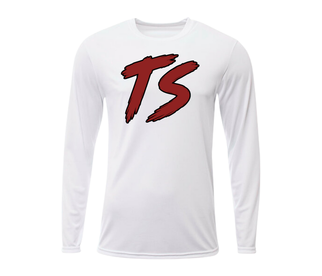 Youth Long Sleeve Performance Shirt (Red, Black, and White)