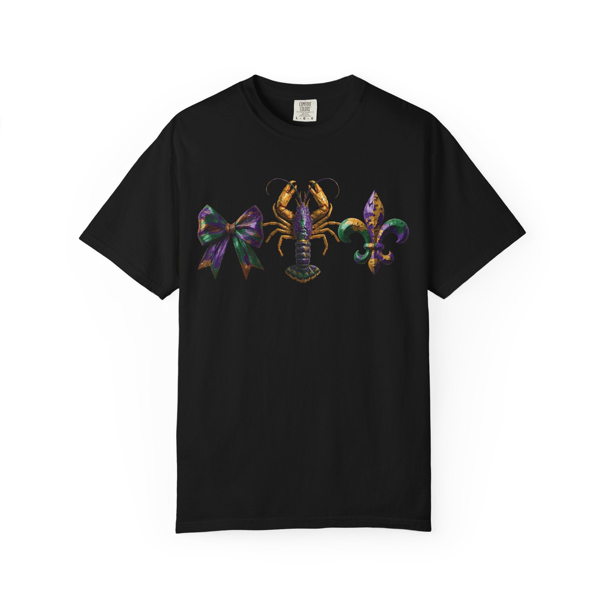 Faux Yarn Bow Crawfish Fleur-de-lis Mardi Gras T-shirt