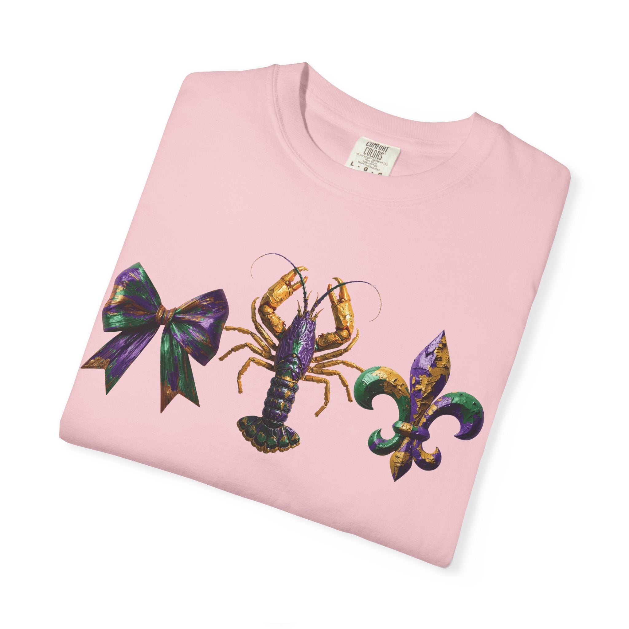 Faux Yarn Bow Crawfish Fleur-de-lis Mardi Gras T-shirt