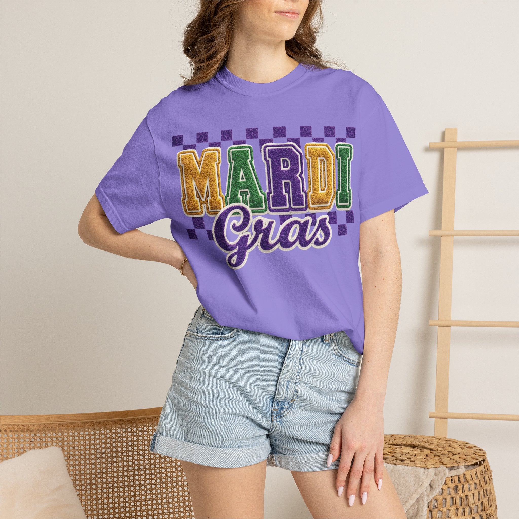 Faux Yarn Mardi Gras Comfort Colors Shirt