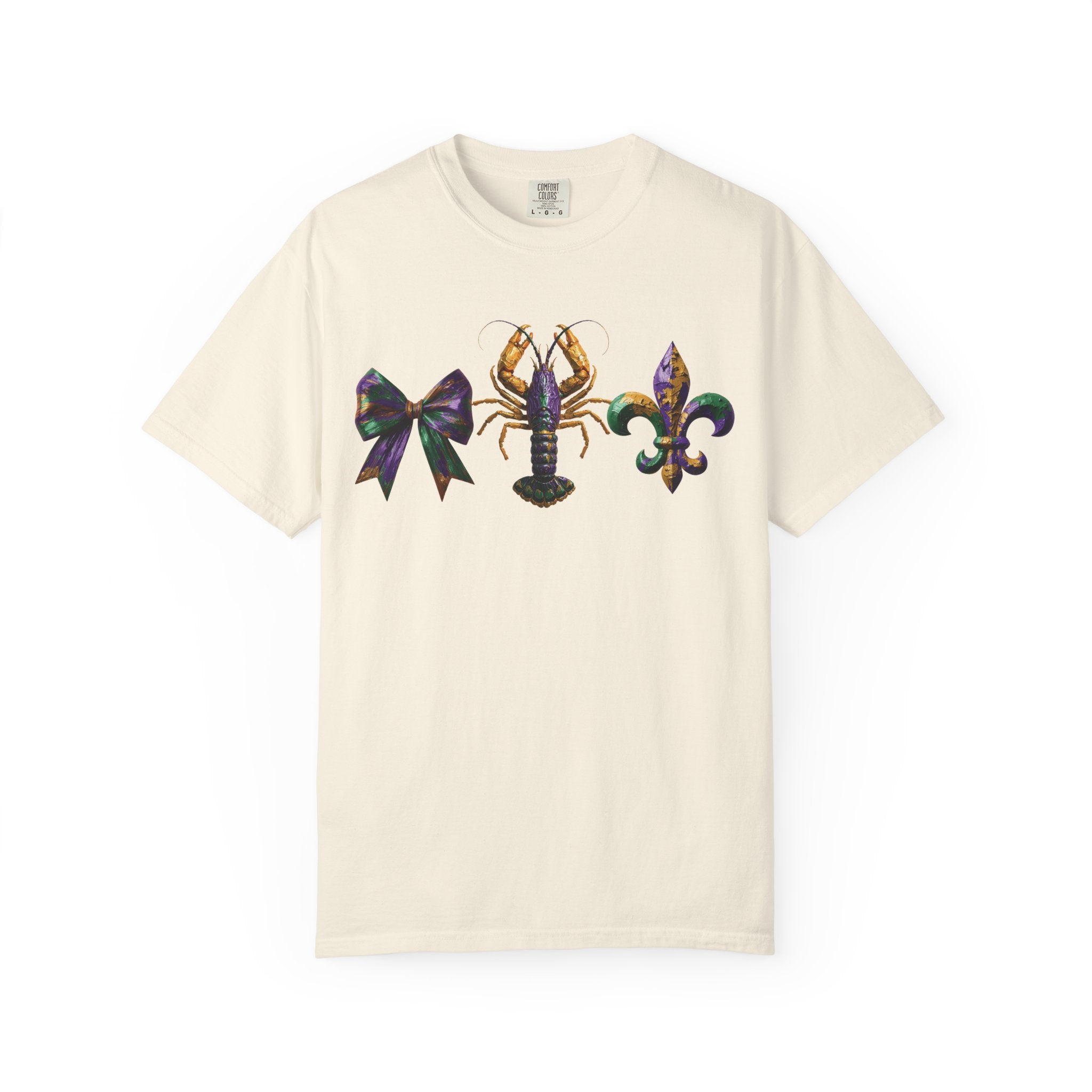 Faux Yarn Bow Crawfish Fleur-de-lis Mardi Gras T-shirt