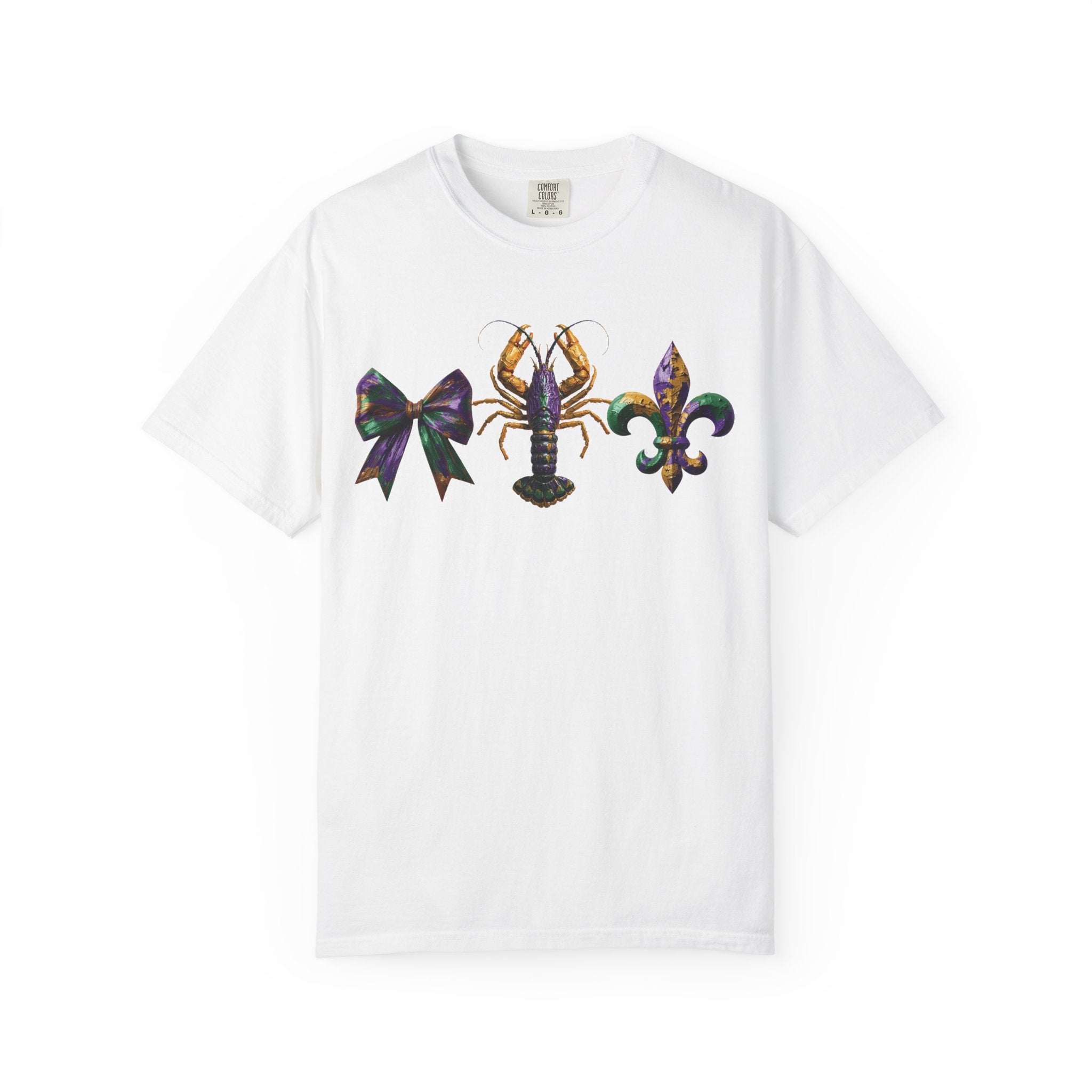 Faux Yarn Bow Crawfish Fleur-de-lis Mardi Gras T-shirt
