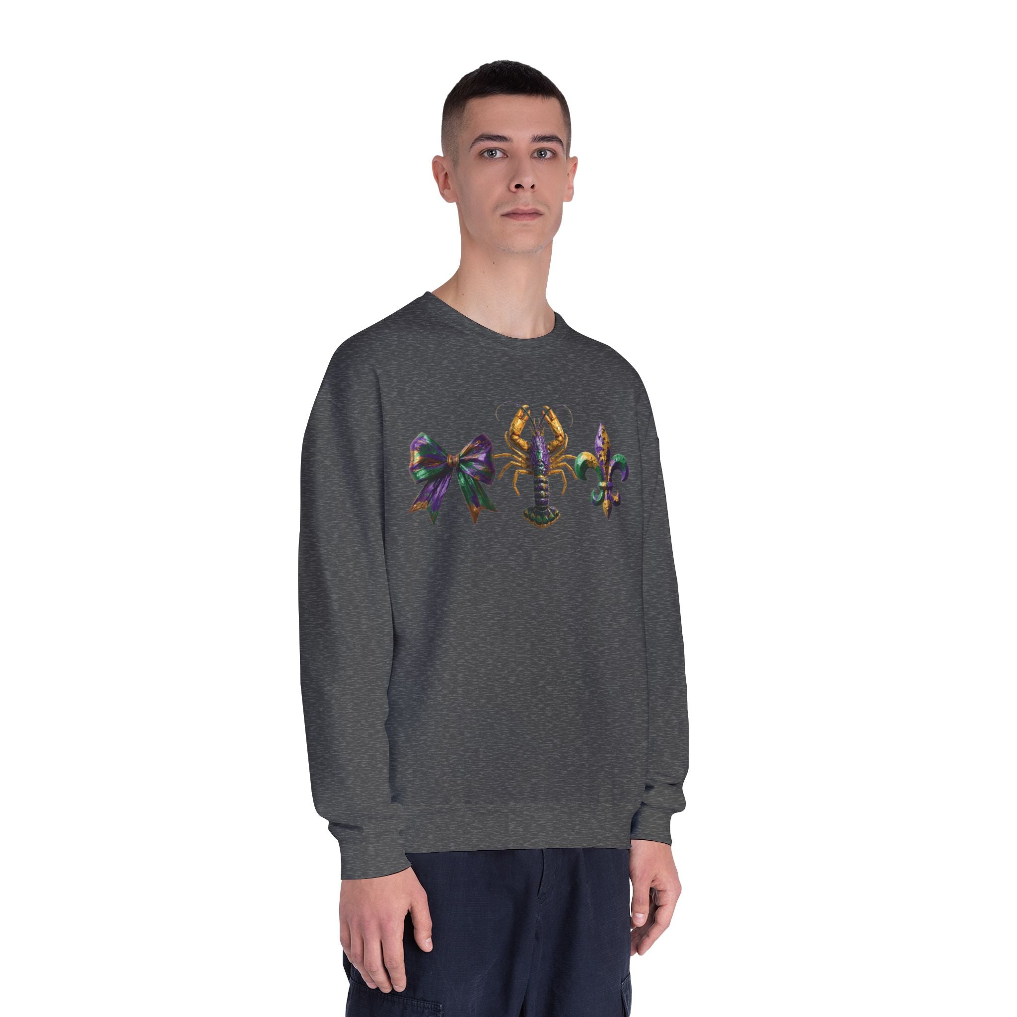 Faux Yarn Bow Crawfish Fleur-de-lis Mardi Gras Sweatshirt