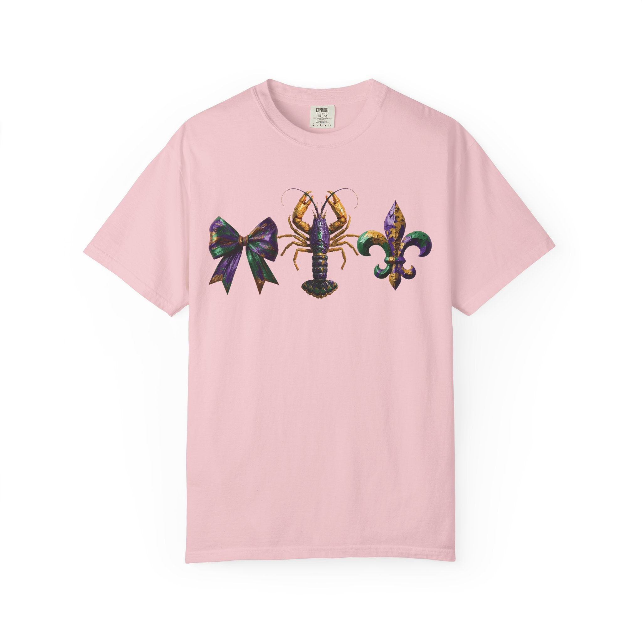 Faux Yarn Bow Crawfish Fleur-de-lis Mardi Gras T-shirt