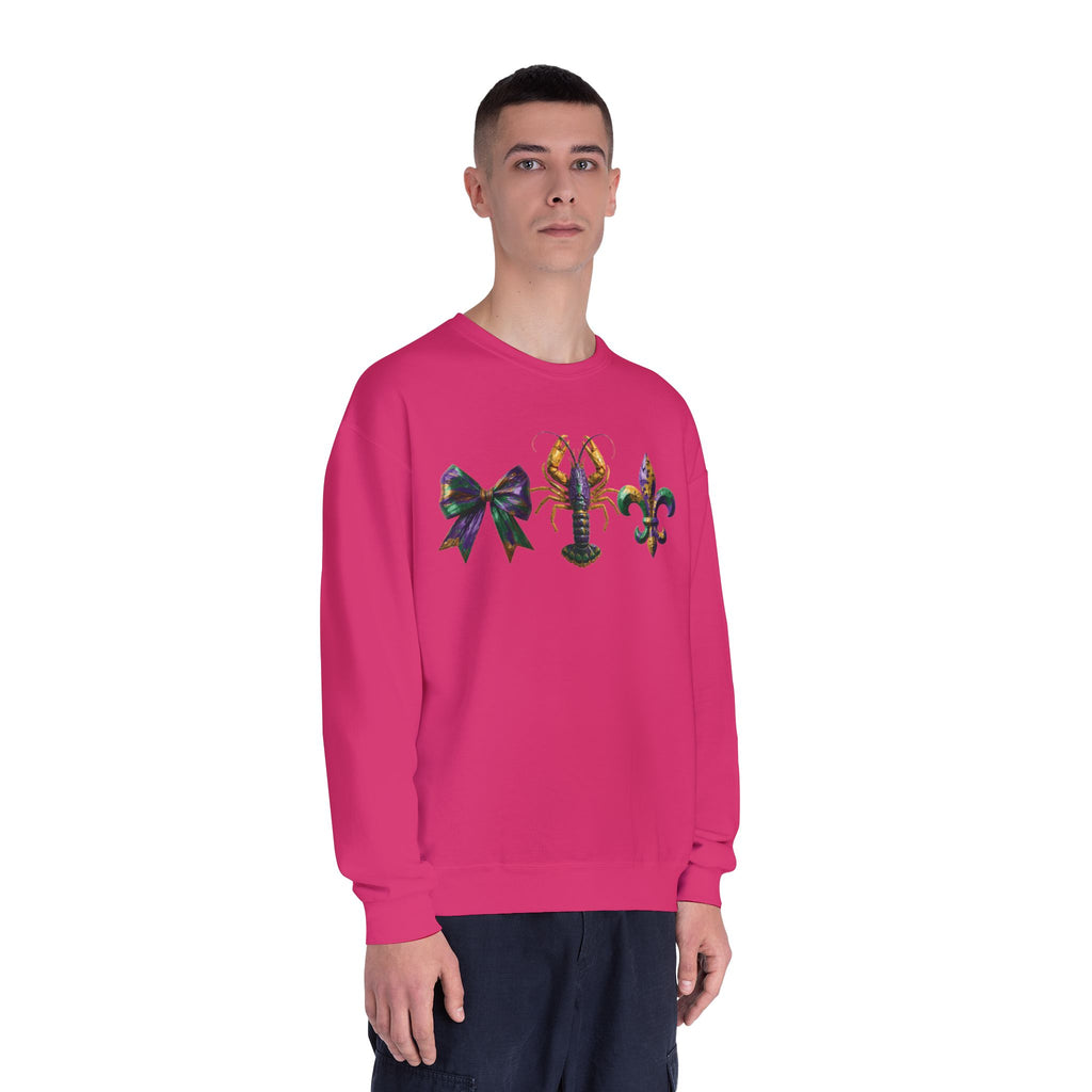Faux Yarn Bow Crawfish Fleur-de-lis Mardi Gras Sweatshirt