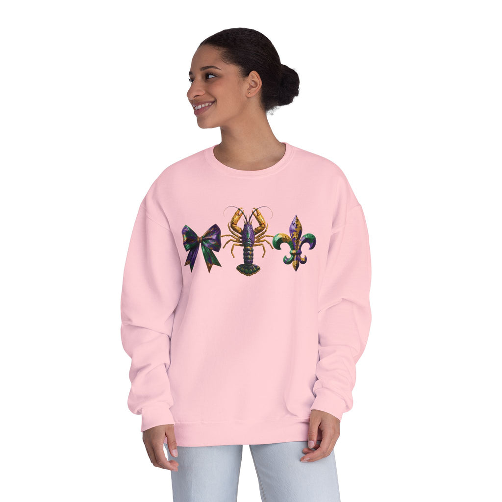 Faux Yarn Bow Crawfish Fleur-de-lis Mardi Gras Sweatshirt
