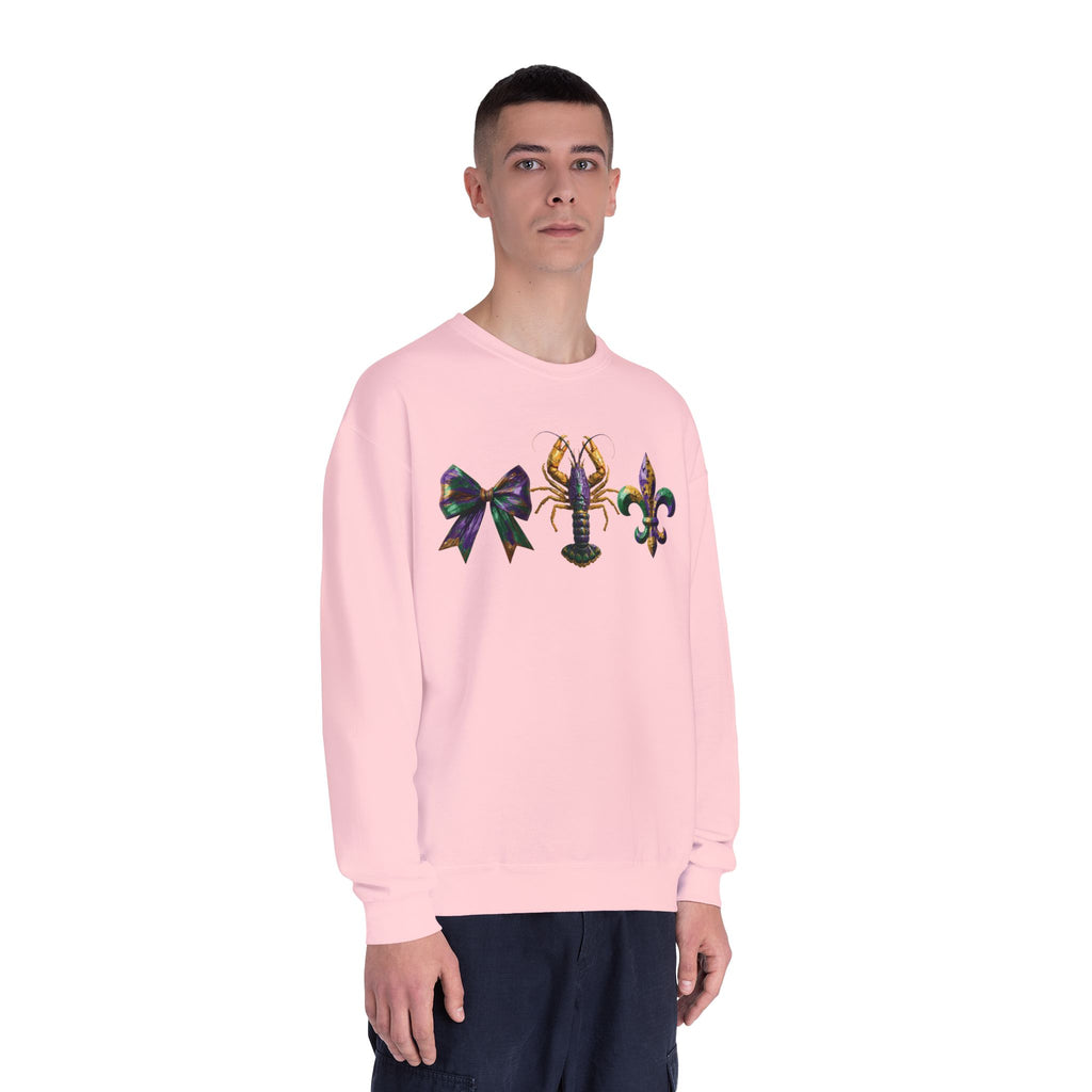 Faux Yarn Bow Crawfish Fleur-de-lis Mardi Gras Sweatshirt