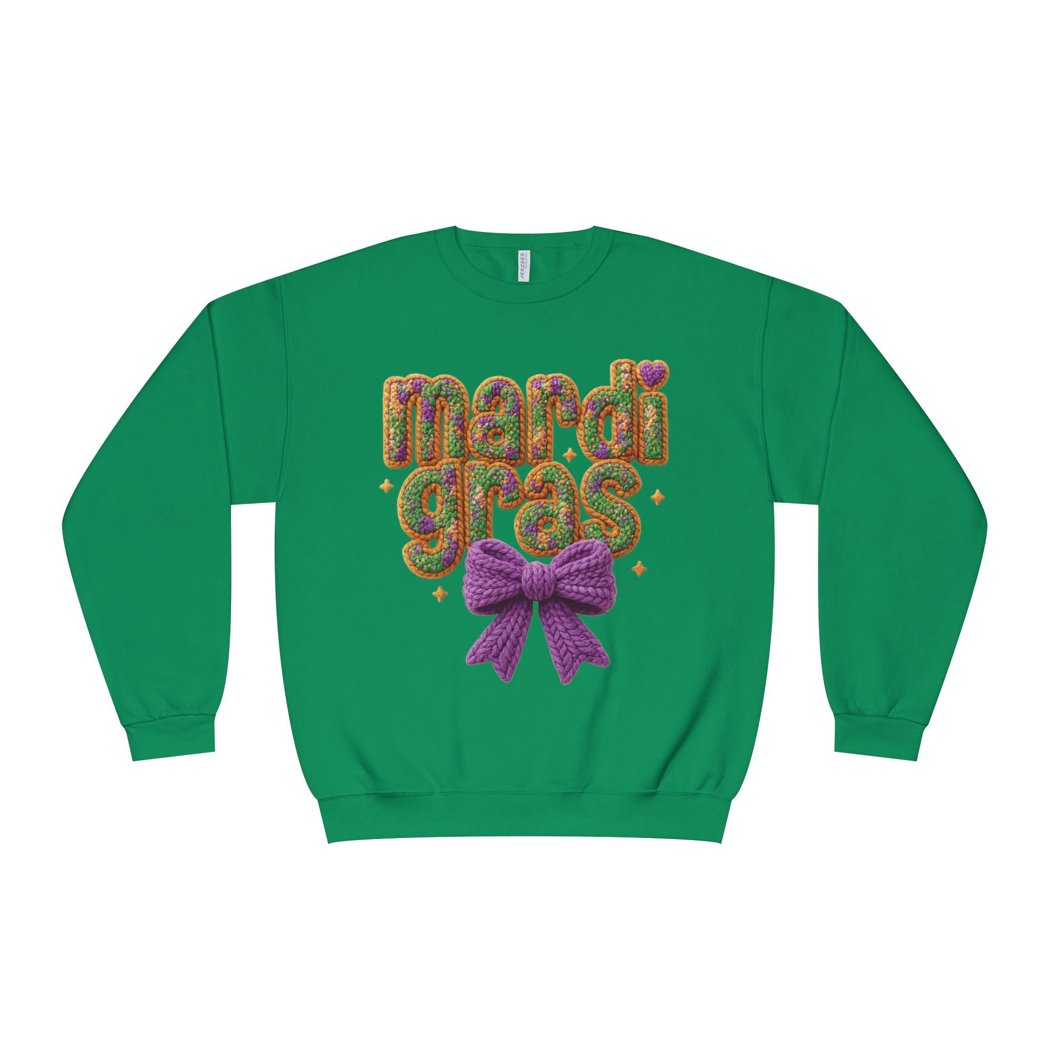 Faux Yarn Knit Crochet Mardi Gras Bow Sweatshirt