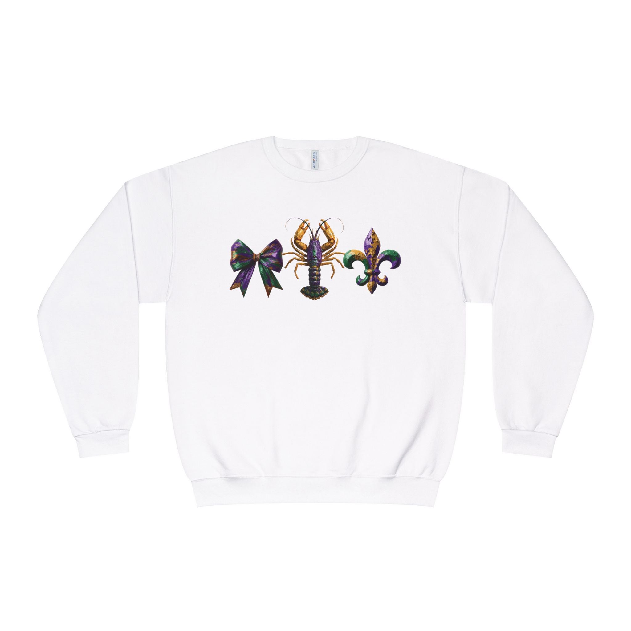 Faux Yarn Bow Crawfish Fleur-de-lis Mardi Gras Sweatshirt
