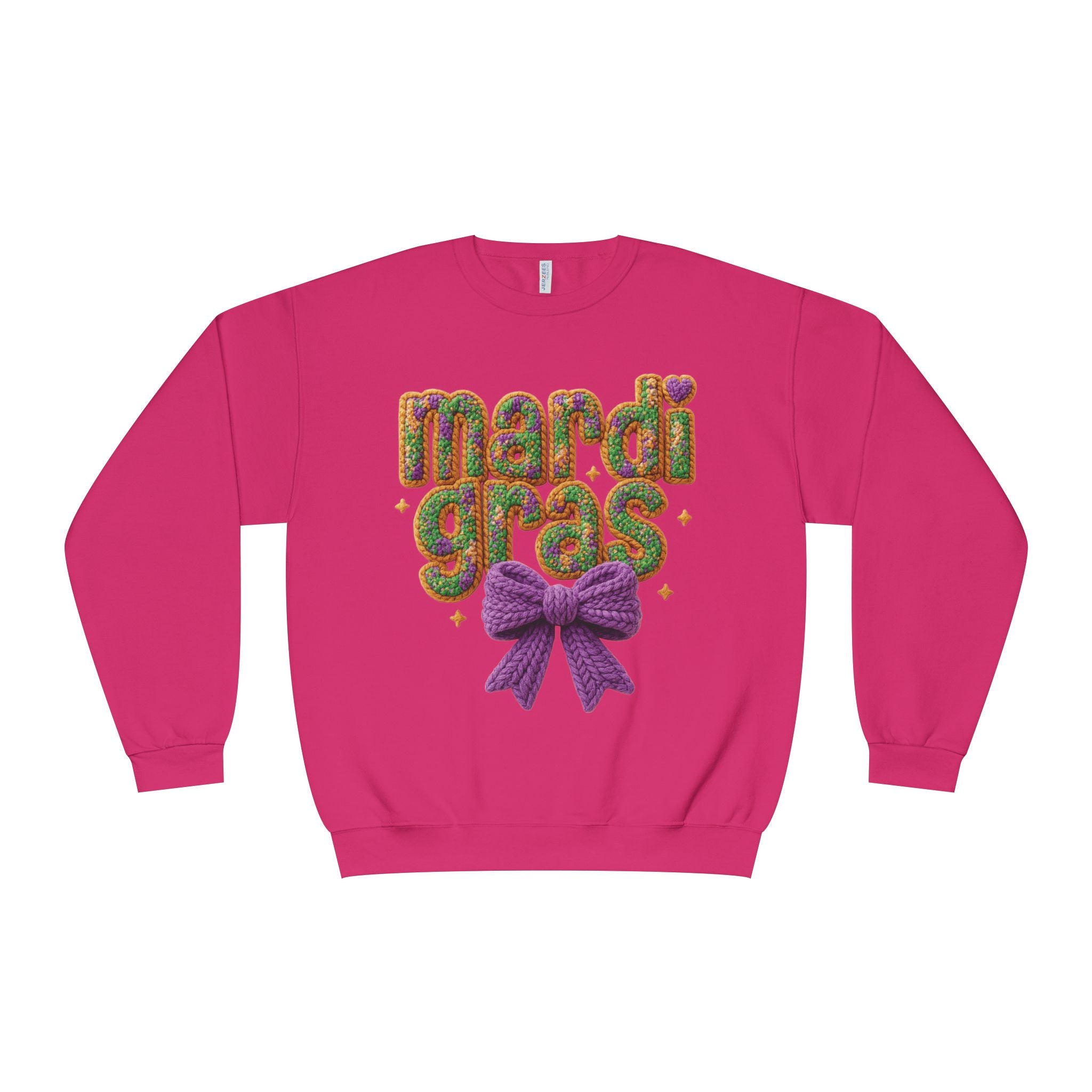 Faux Yarn Knit Crochet Mardi Gras Bow Sweatshirt