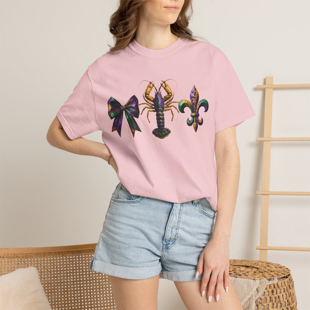 Faux Yarn Bow Crawfish Fleur-de-lis Mardi Gras T-shirt