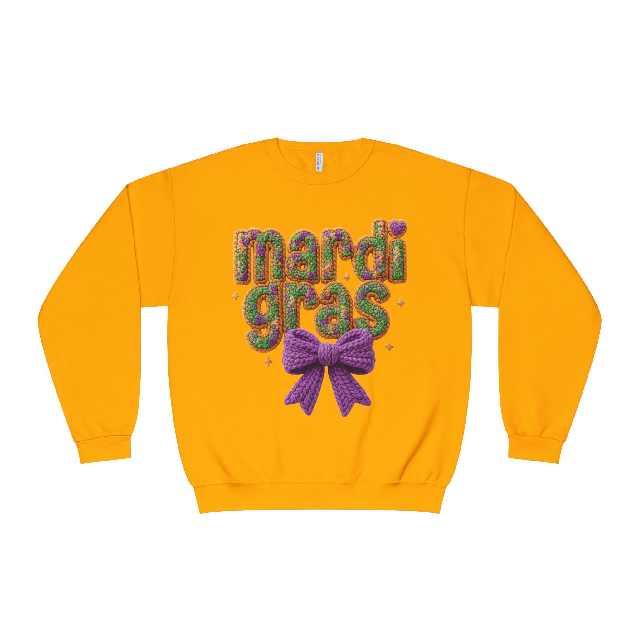 Faux Yarn Knit Crochet Mardi Gras Bow Sweatshirt