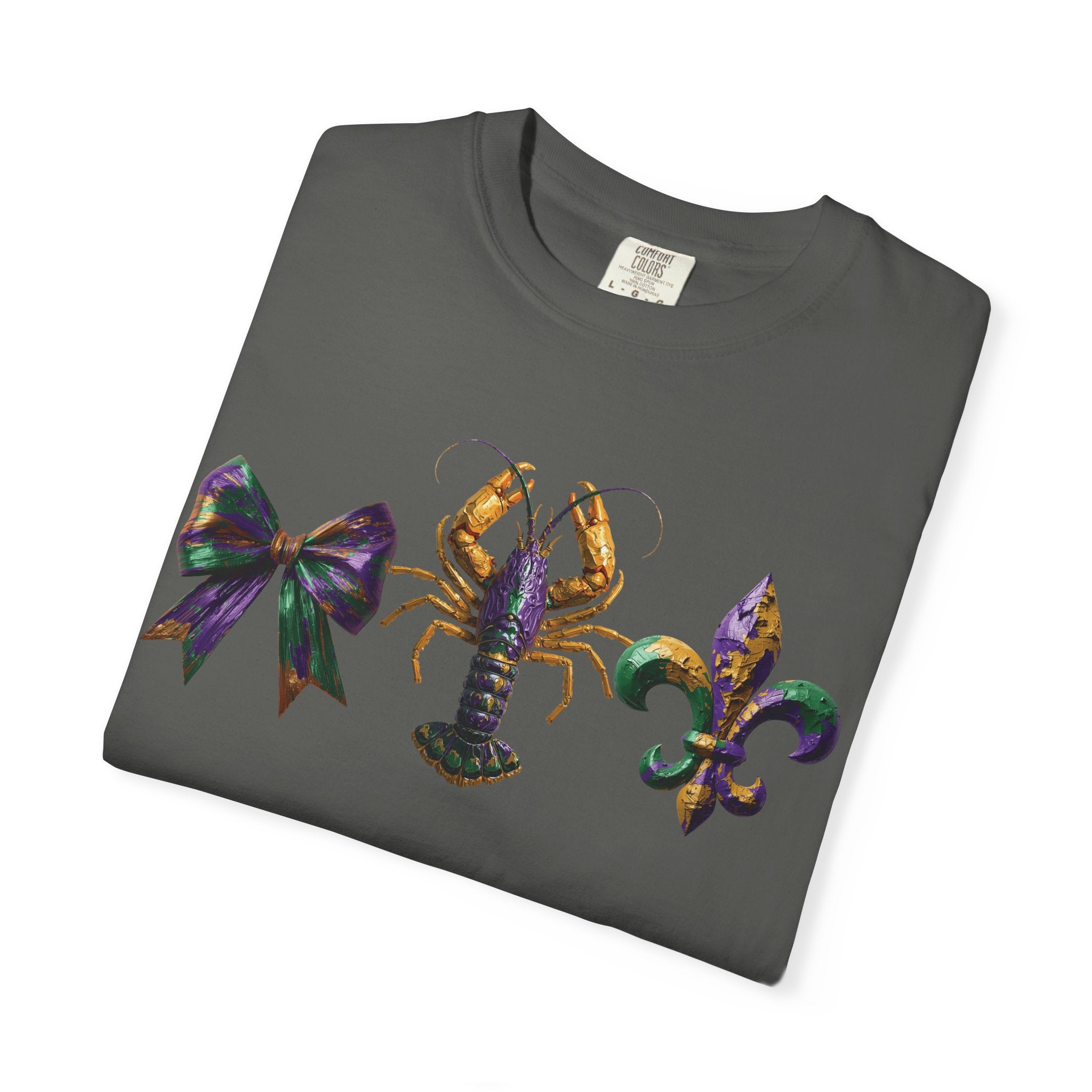 Faux Yarn Bow Crawfish Fleur-de-lis Mardi Gras T-shirt