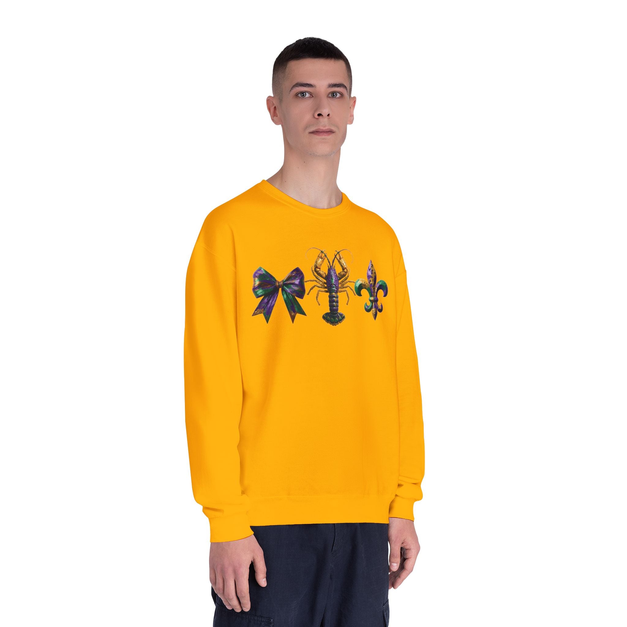 Faux Yarn Bow Crawfish Fleur-de-lis Mardi Gras Sweatshirt