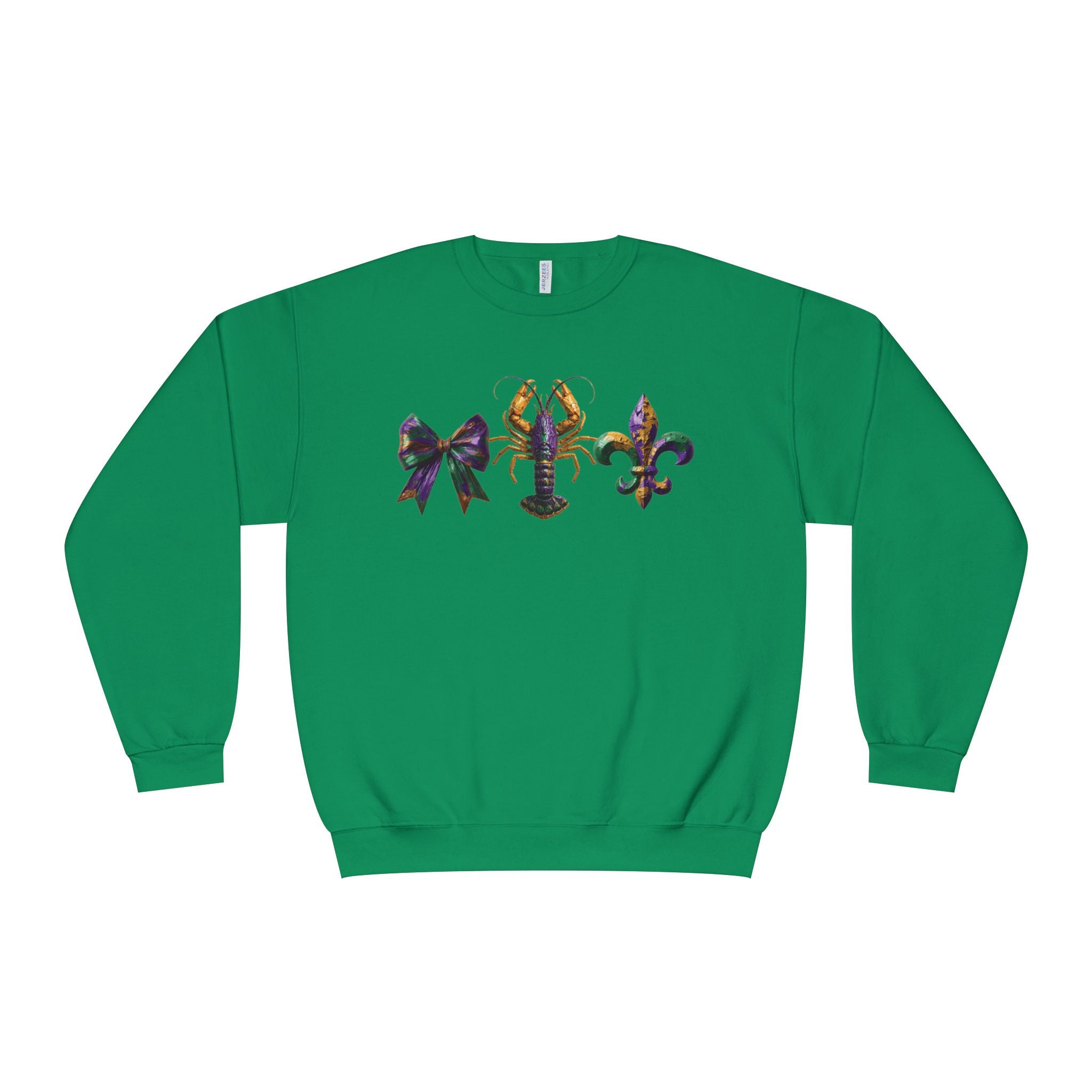 Faux Yarn Bow Crawfish Fleur-de-lis Mardi Gras Sweatshirt