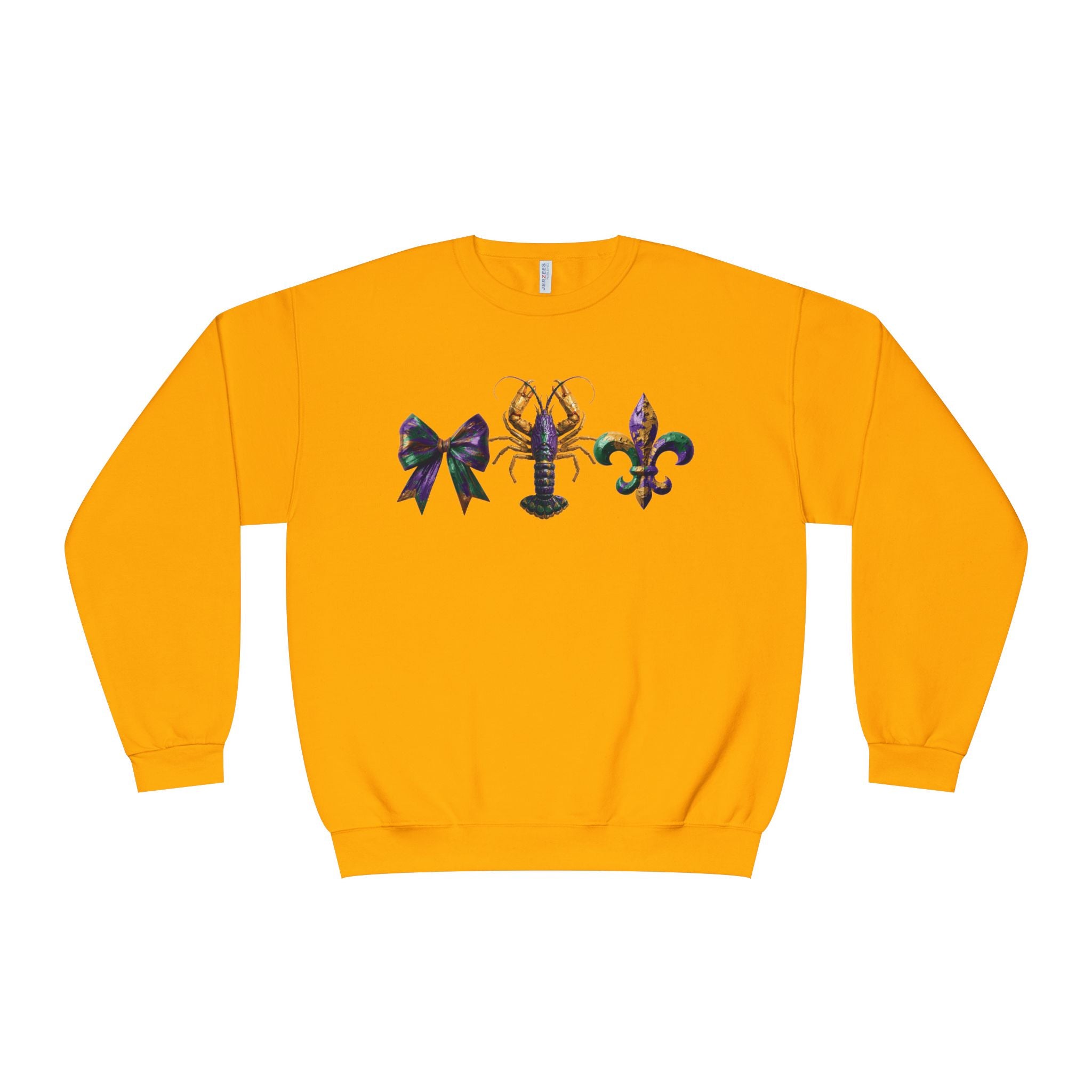 Faux Yarn Bow Crawfish Fleur-de-lis Mardi Gras Sweatshirt