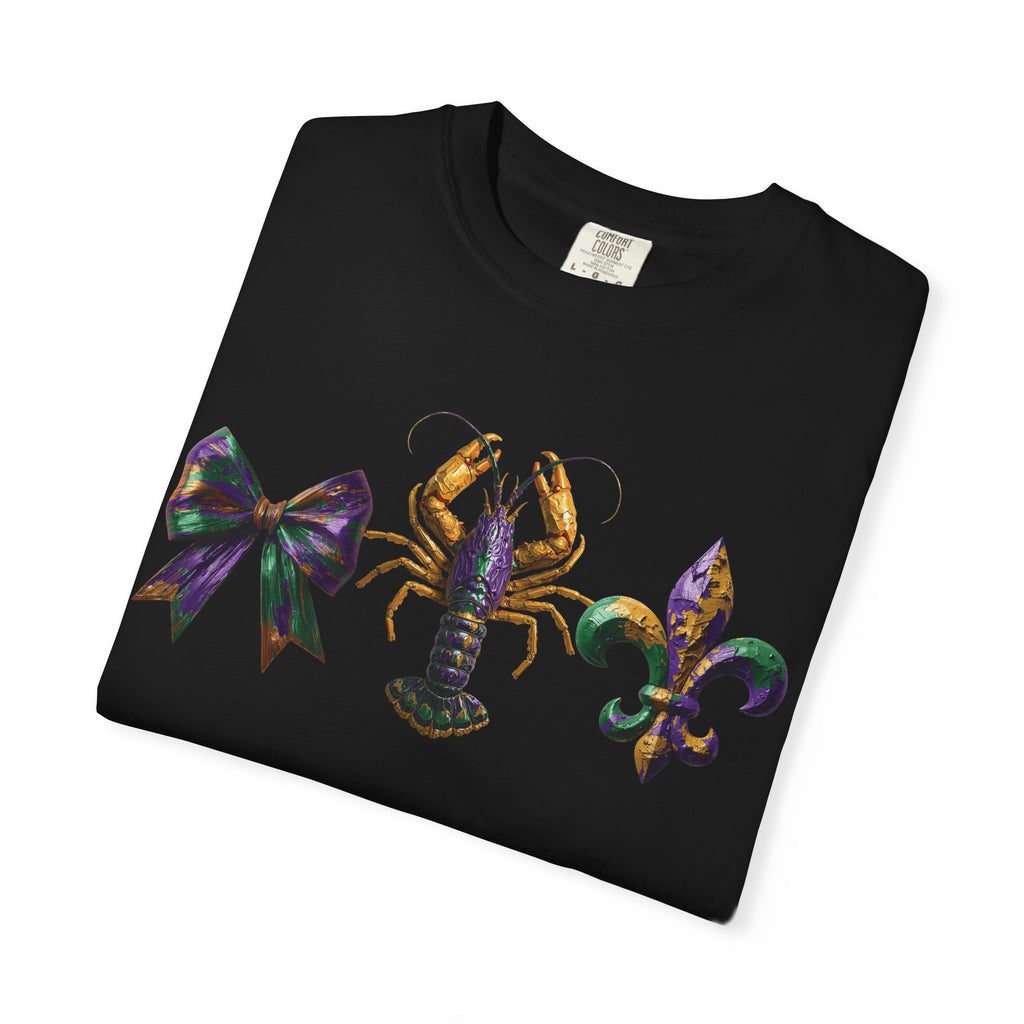 Faux Yarn Bow Crawfish Fleur-de-lis Mardi Gras T-shirt