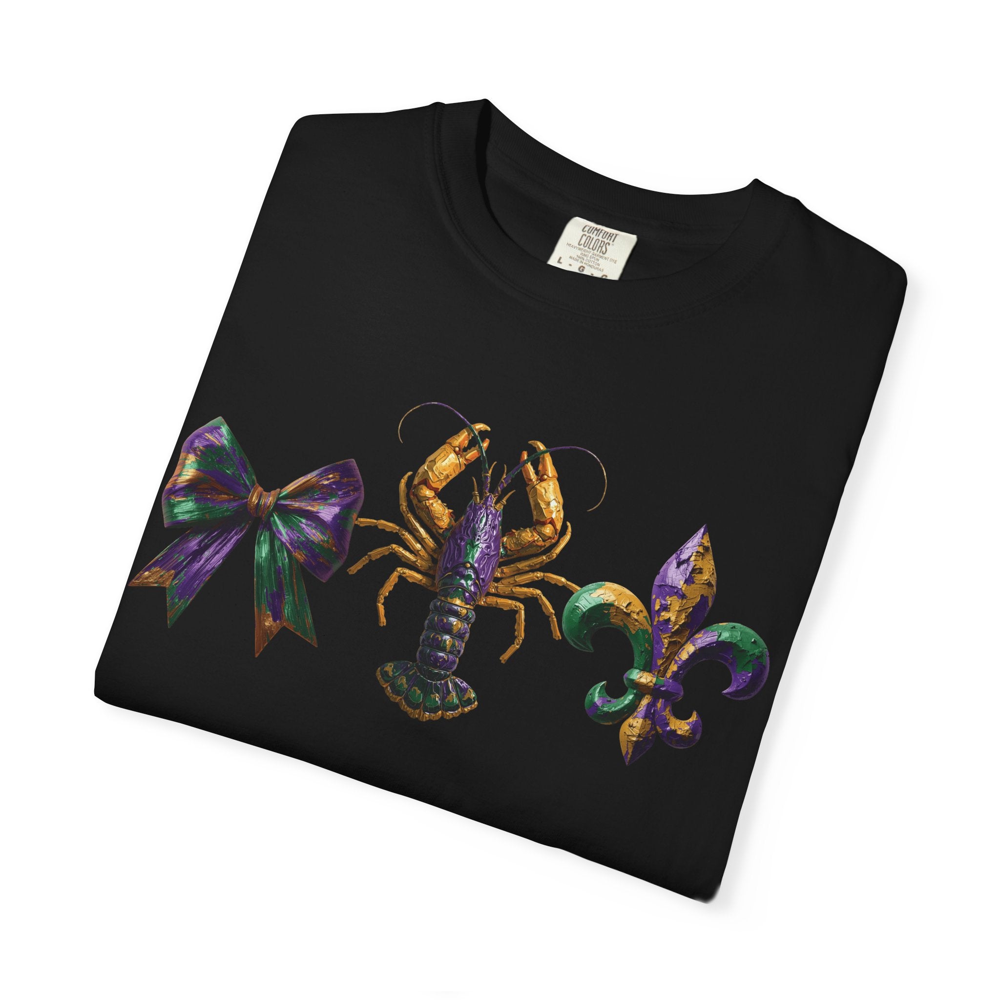 Faux Yarn Bow Crawfish Fleur-de-lis Mardi Gras T-shirt
