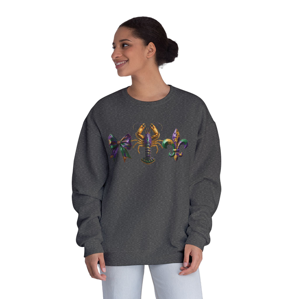 Faux Yarn Bow Crawfish Fleur-de-lis Mardi Gras Sweatshirt