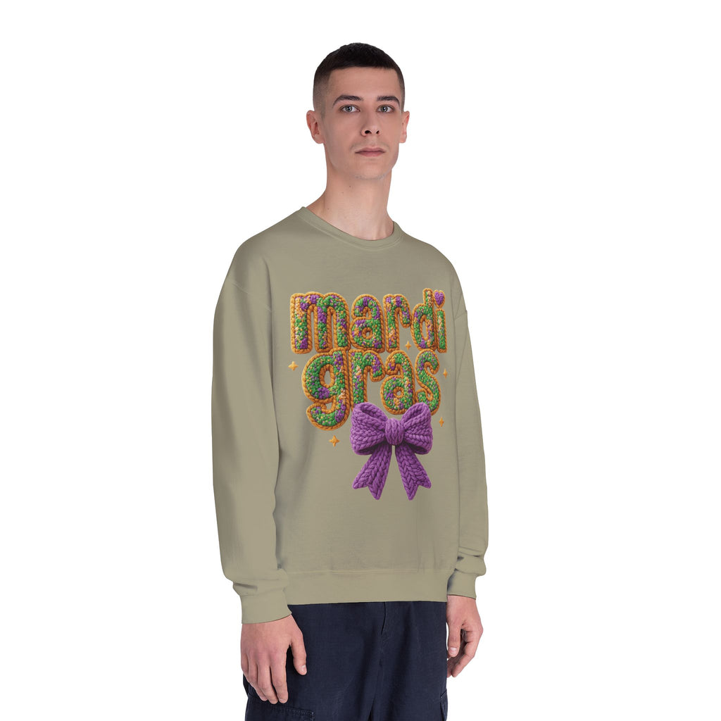 Faux Yarn Knit Crochet Mardi Gras Bow Sweatshirt